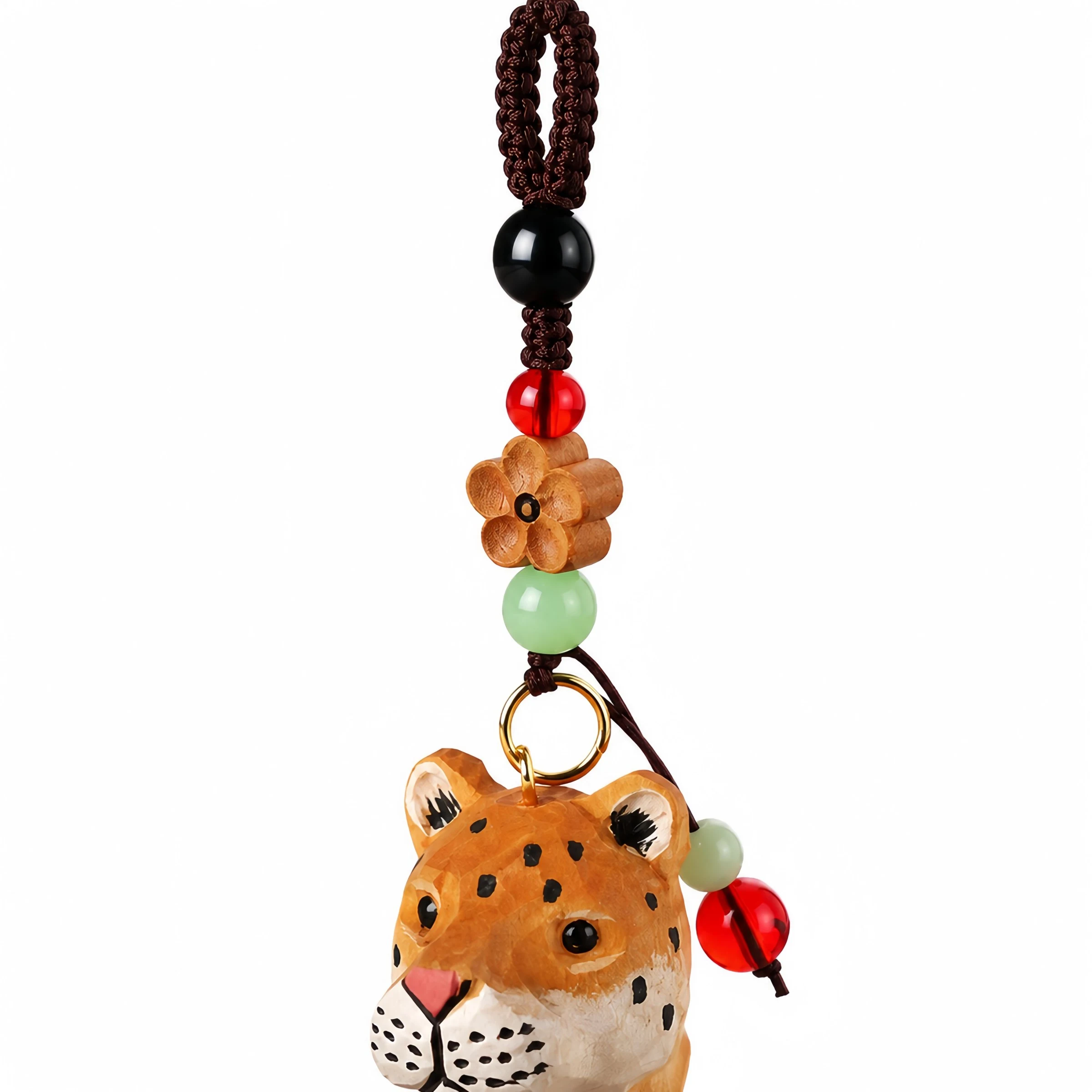 Wooden animal hanging ornament lanyard and bead detail
