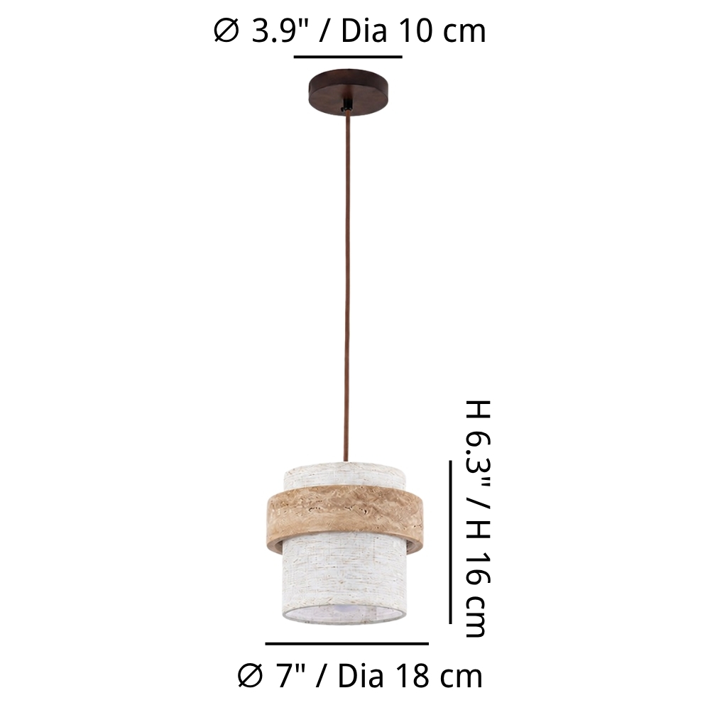 1 Head travertine fabric pendant dimensions view