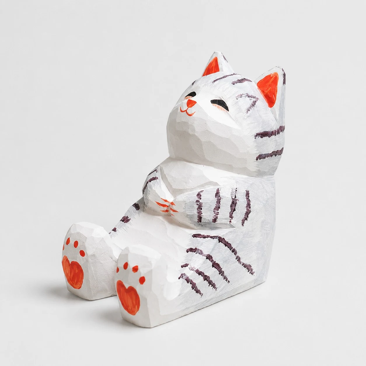 Cat Hand-Carved Wooden Animal Phone Stand