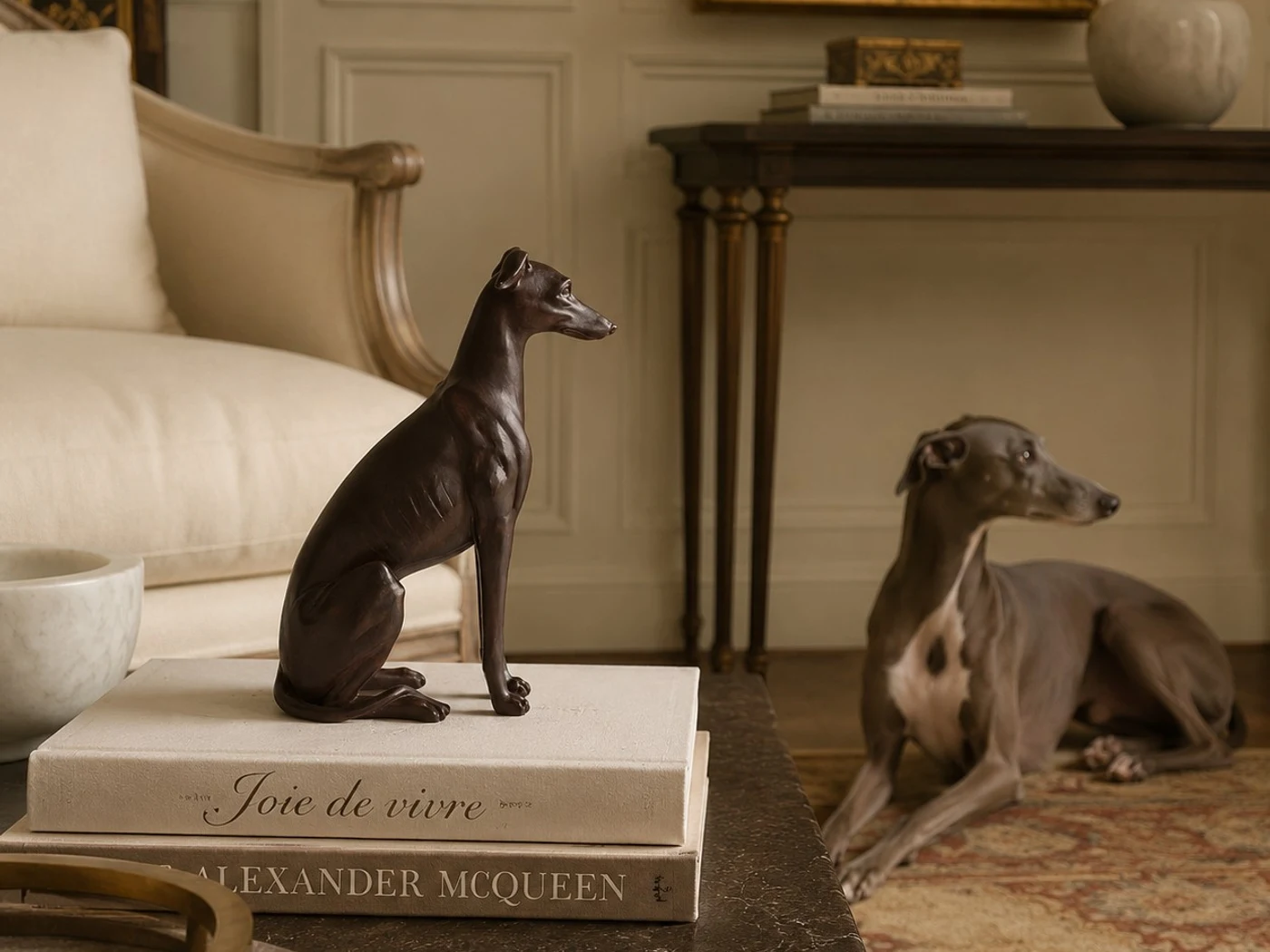 Greyhound Resin Dog Sculpture Decor room scene
