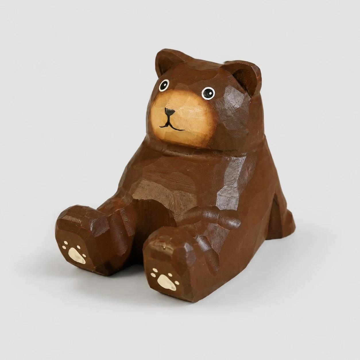 Brown Bear Hand-Carved Wooden Animal Phone Stand