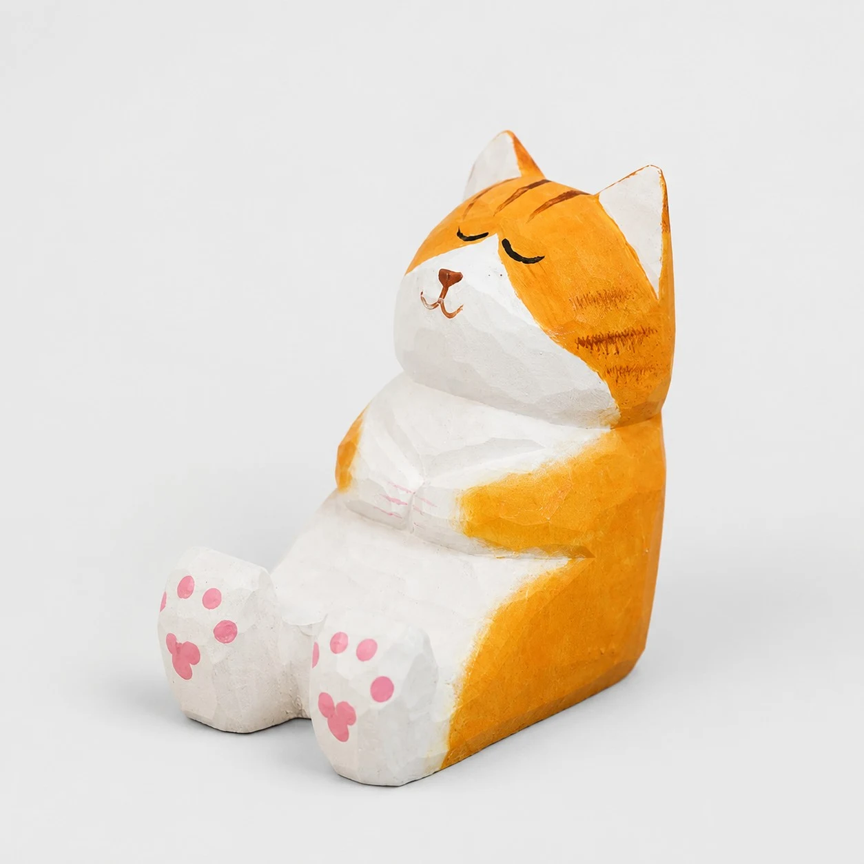 Chubby Orange Cat Hand-Carved Wooden Animal Phone Stand