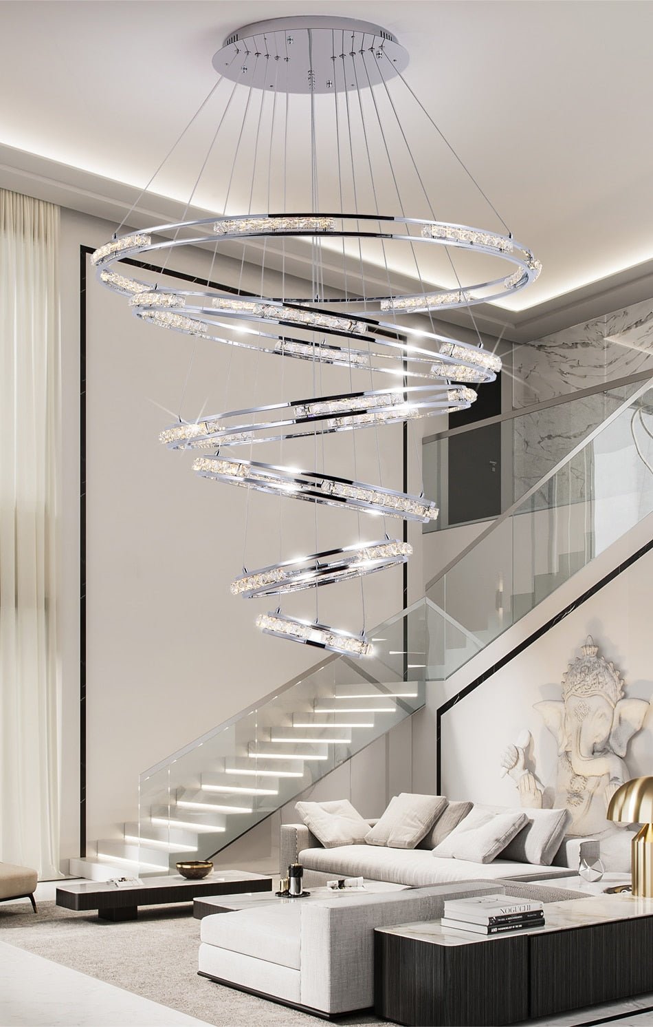 Luxury ring LED chandelier for staircase, foyer, living space, stairwell