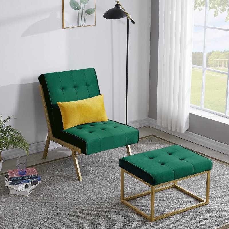 Gold Metal Frame Velvet Upholstery Chair with Ottoman