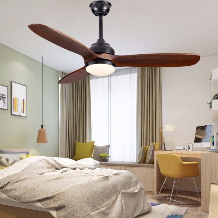 52" Modern Solid Wood Ceiling Fan with Led Light and Remote Control