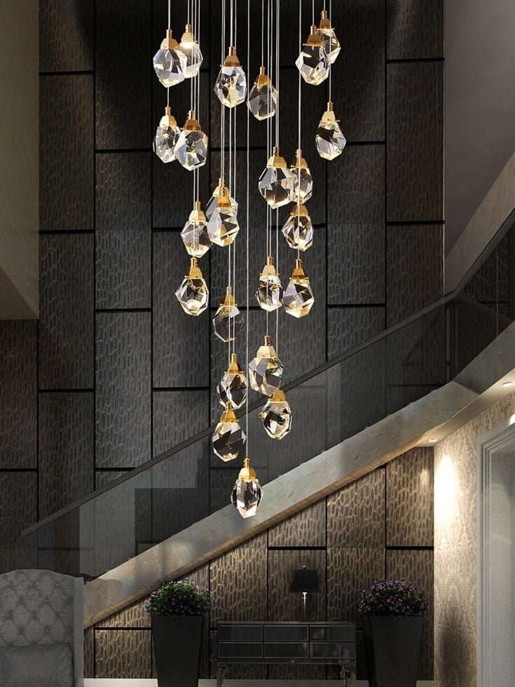 Luxury diamond crystal chandelier for staircase, living space, stairwell