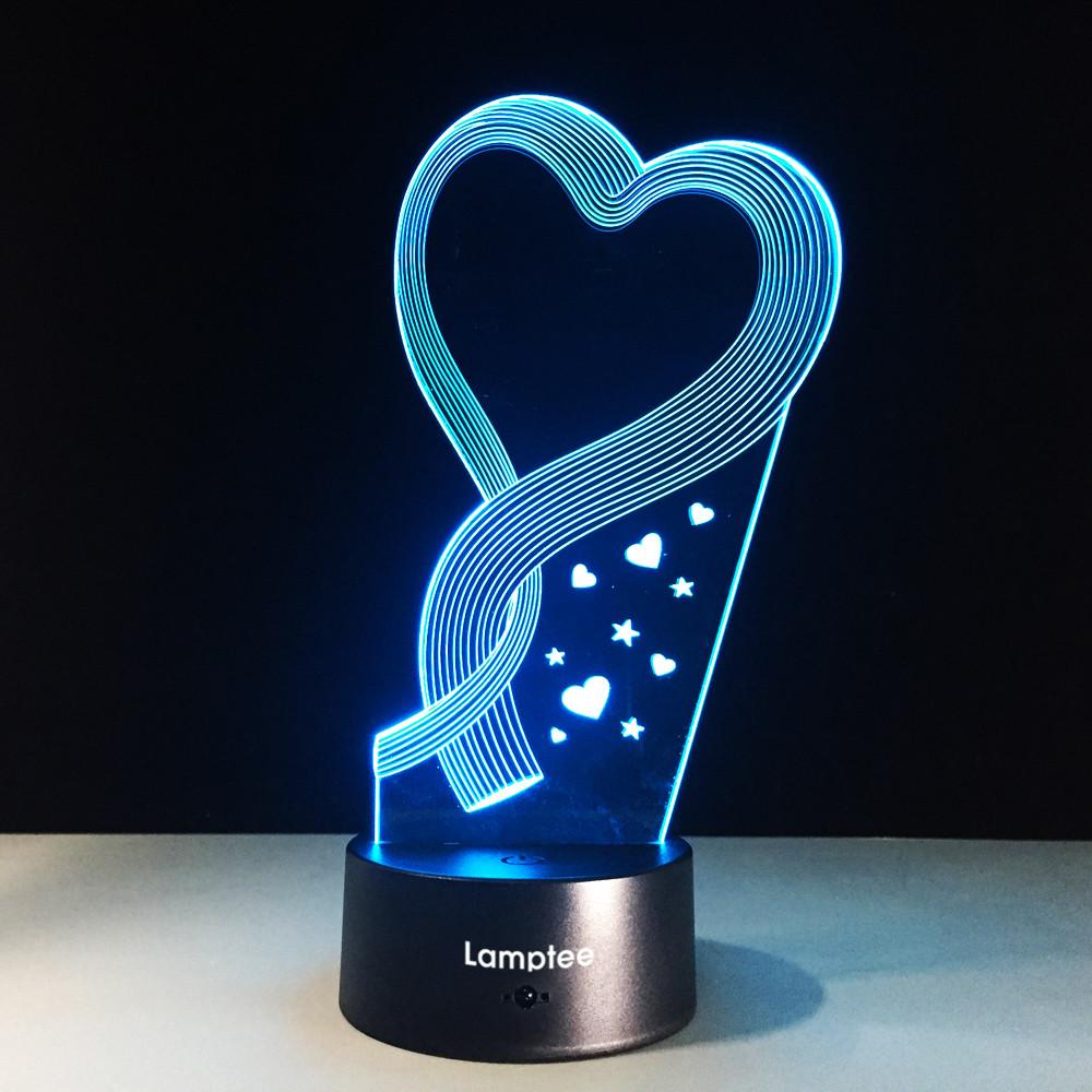 Festival Valentine Day Love Heart 3D Illusion Lamp Night Light 3DL363