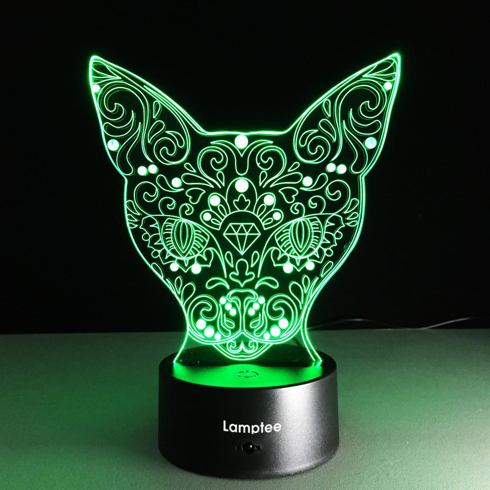 Animal Novelty Flower Cat Head 3D Illusion Lamp Night Light 3DL114
