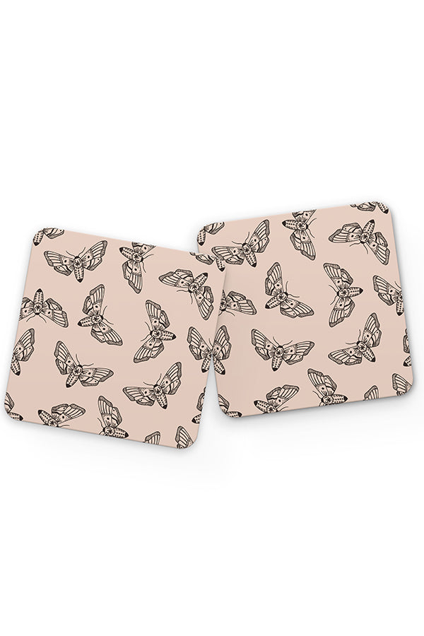 Mystic Moth Pattern Drinks Coaster (Peach Pink)