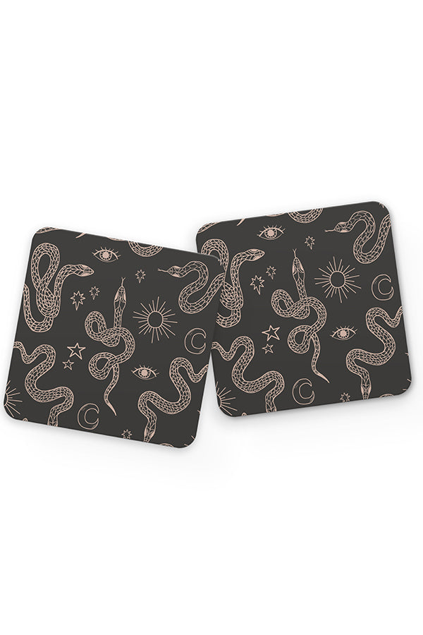 Mystic Snake Line Art Drinks Coaster Ash