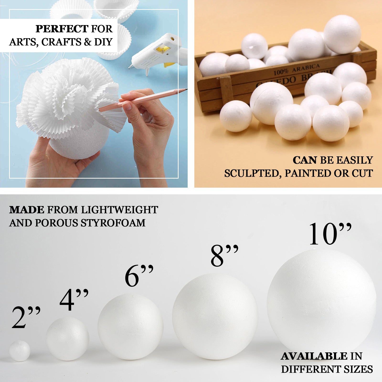 6 Pack | 6” White StyroFoam Foam Balls For Arts, Crafts and DIY