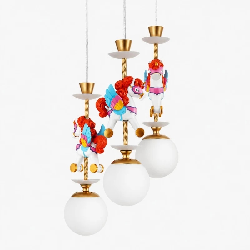 Shera - Lampadario a 3 luci a forma di unicorno (immagine SKU)