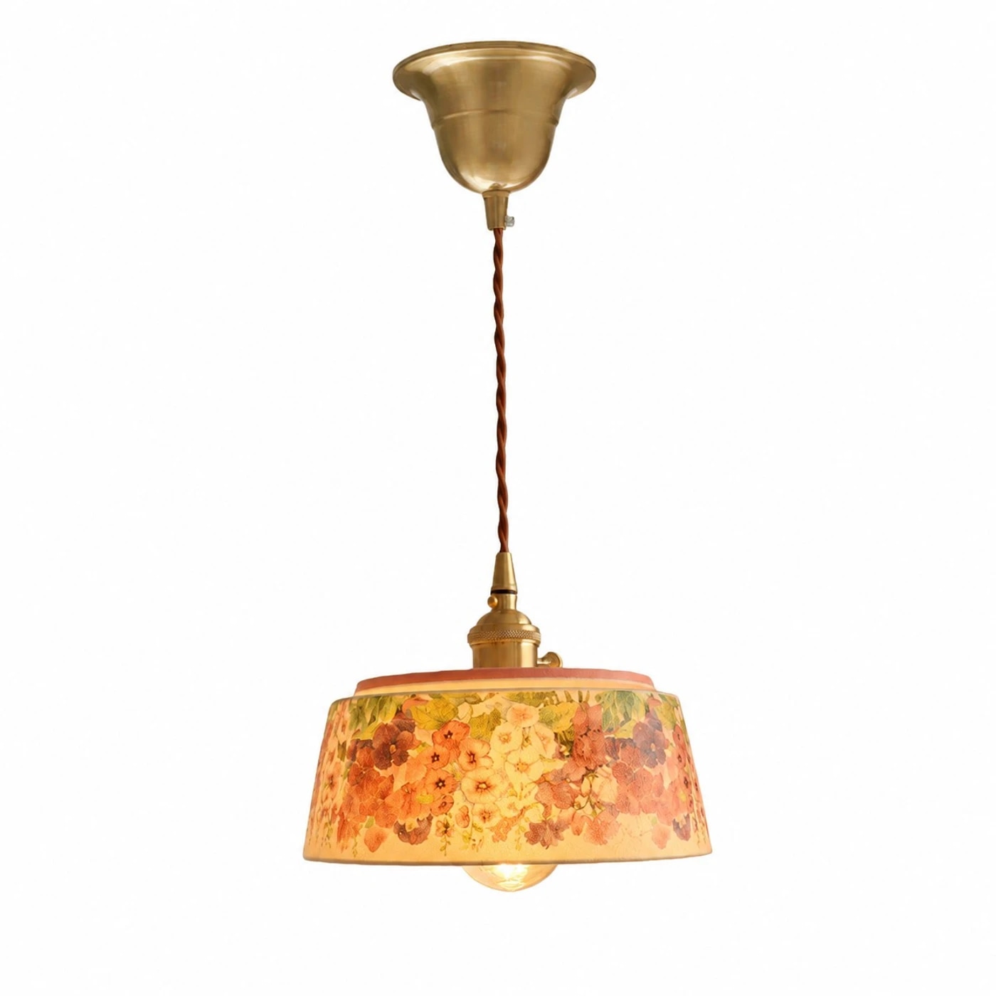 Lampadario a sospensione singolo in ceramica con motivo floreale