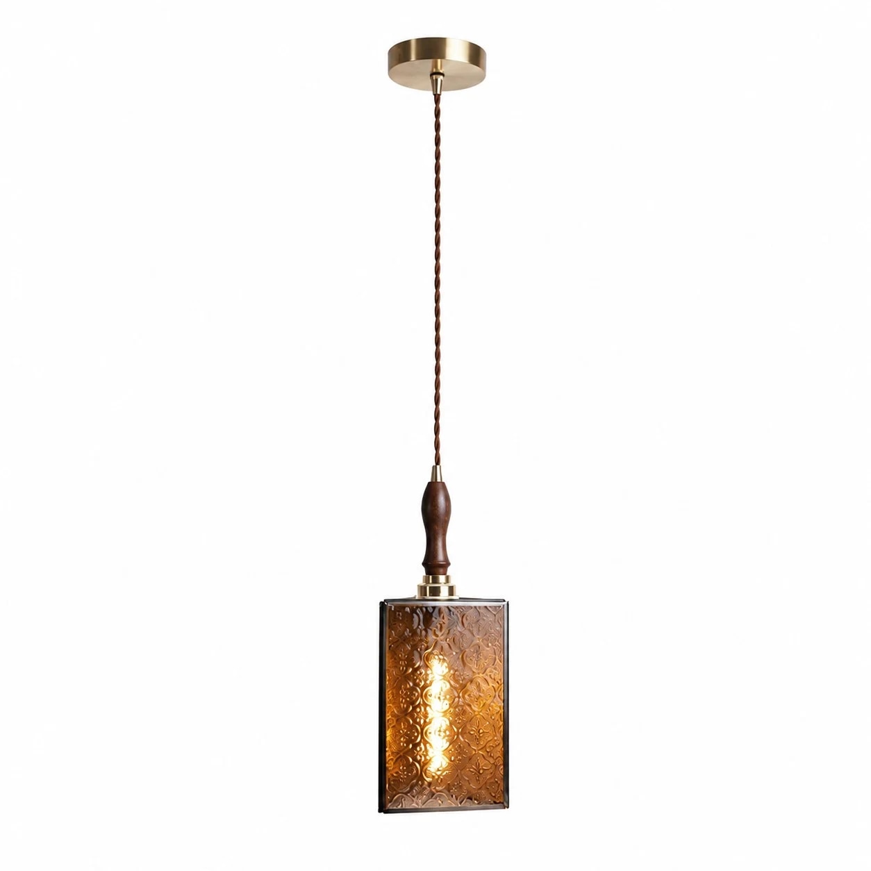Luminária pendente de vidro âmbar