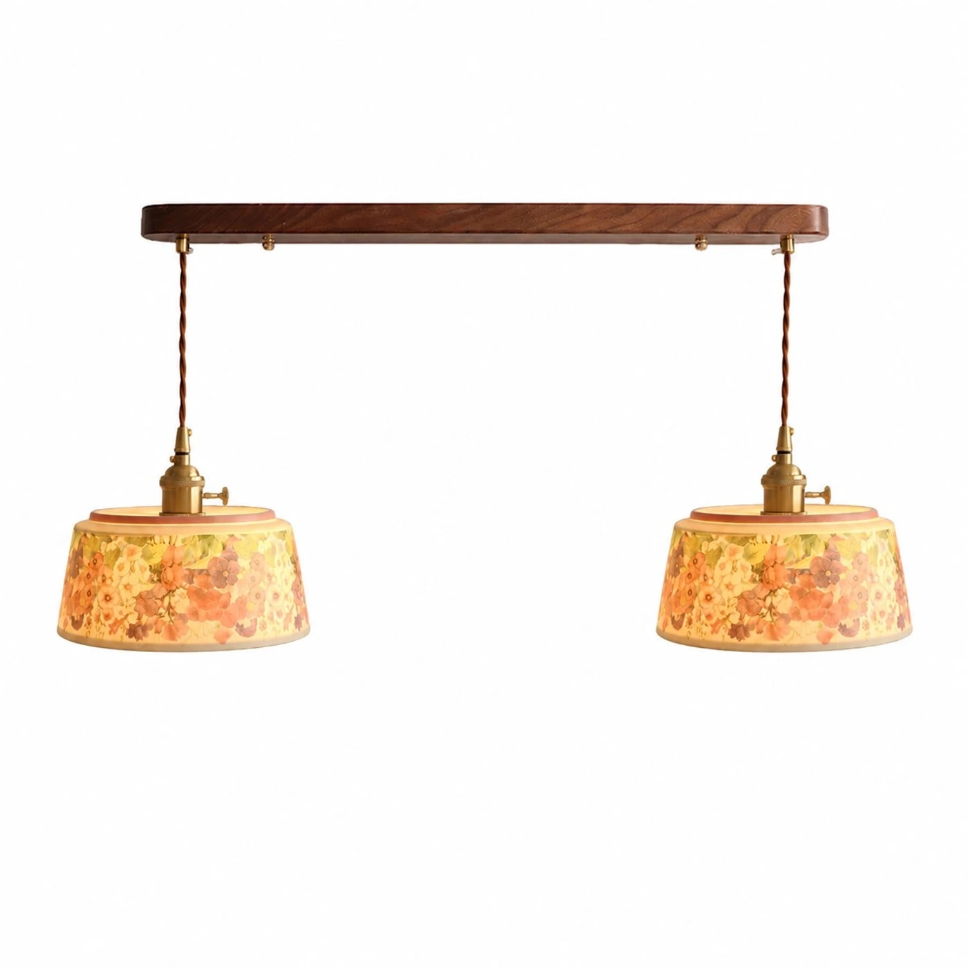 Lampadario a sospensione a due luci con barra in ceramica a forma floreale