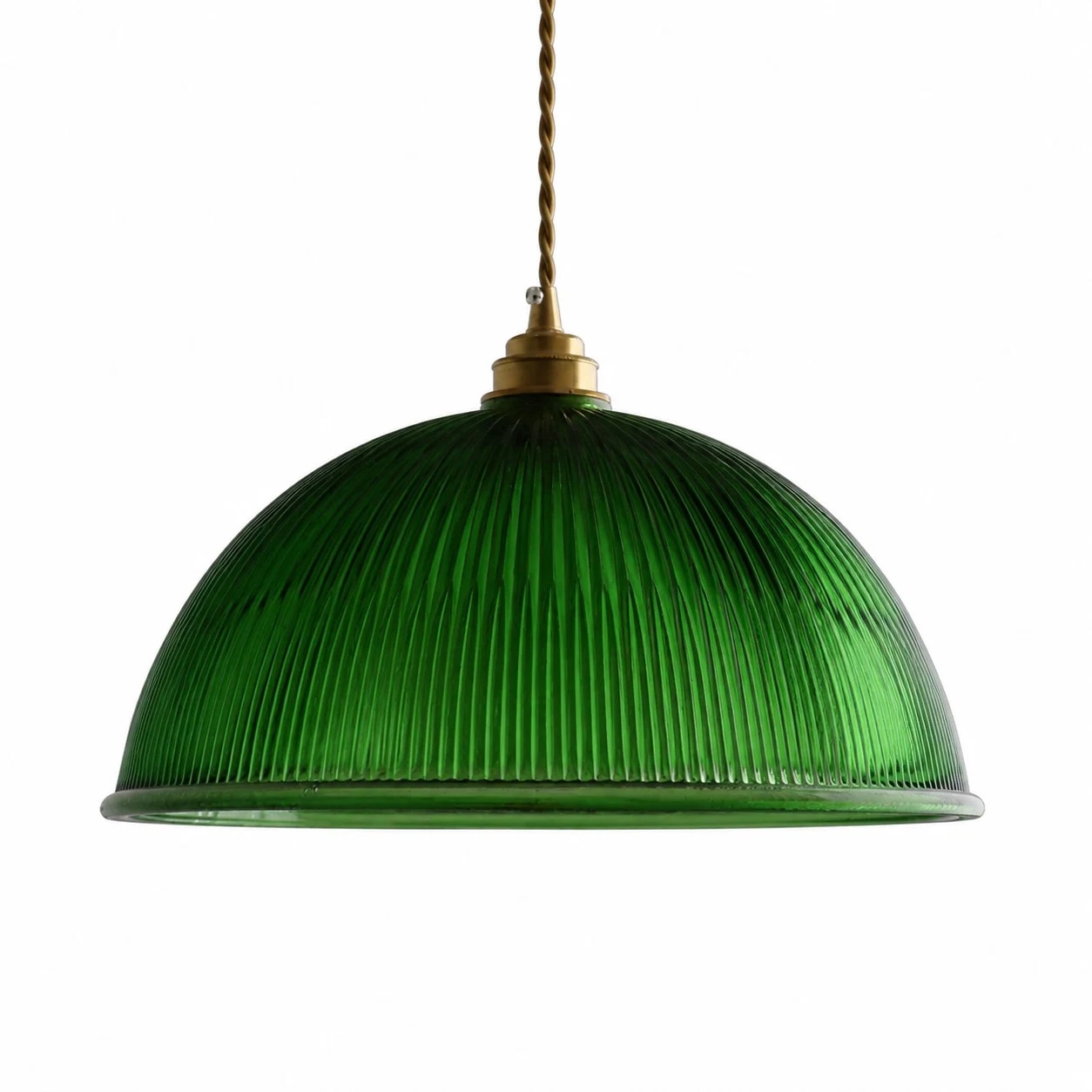 Lampada a sospensione in vetro rigato verde smeraldo (immagine SKU)