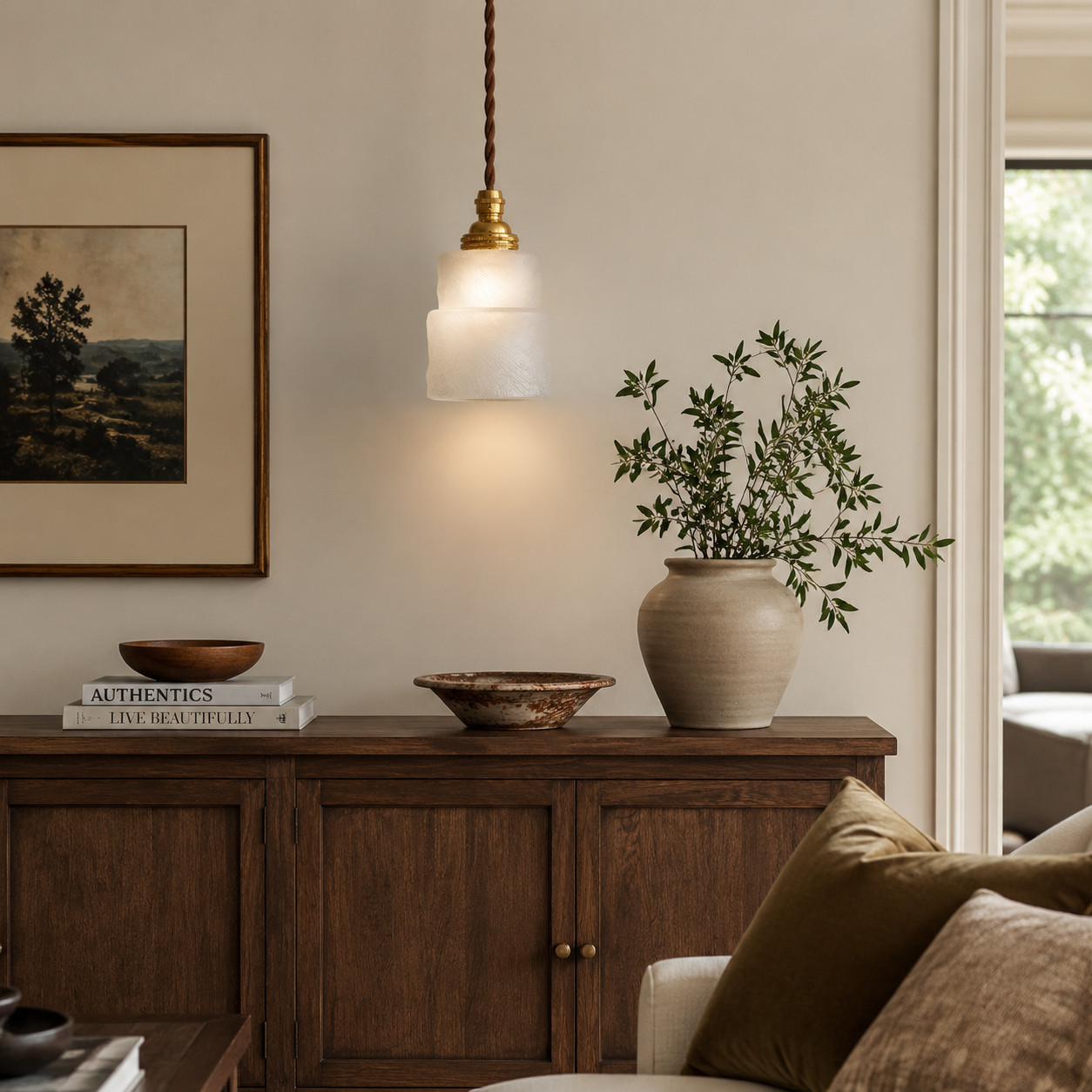 Lampada a sospensione vintage giapponese in vetro satinato