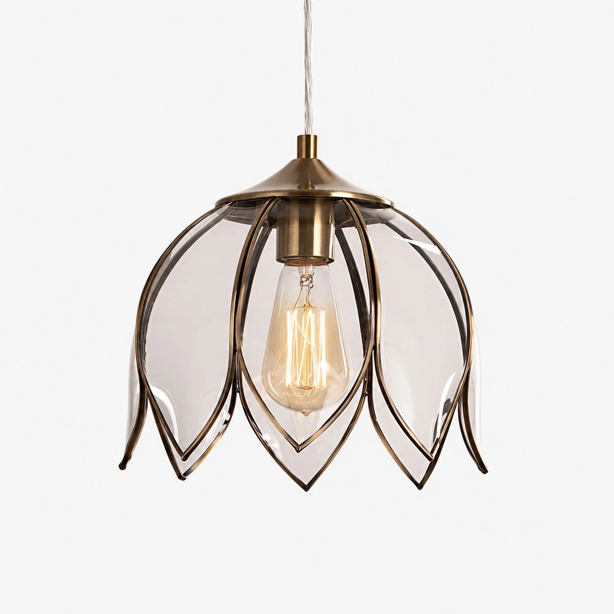Lampada a sospensione in vetro trasparente, modello A.