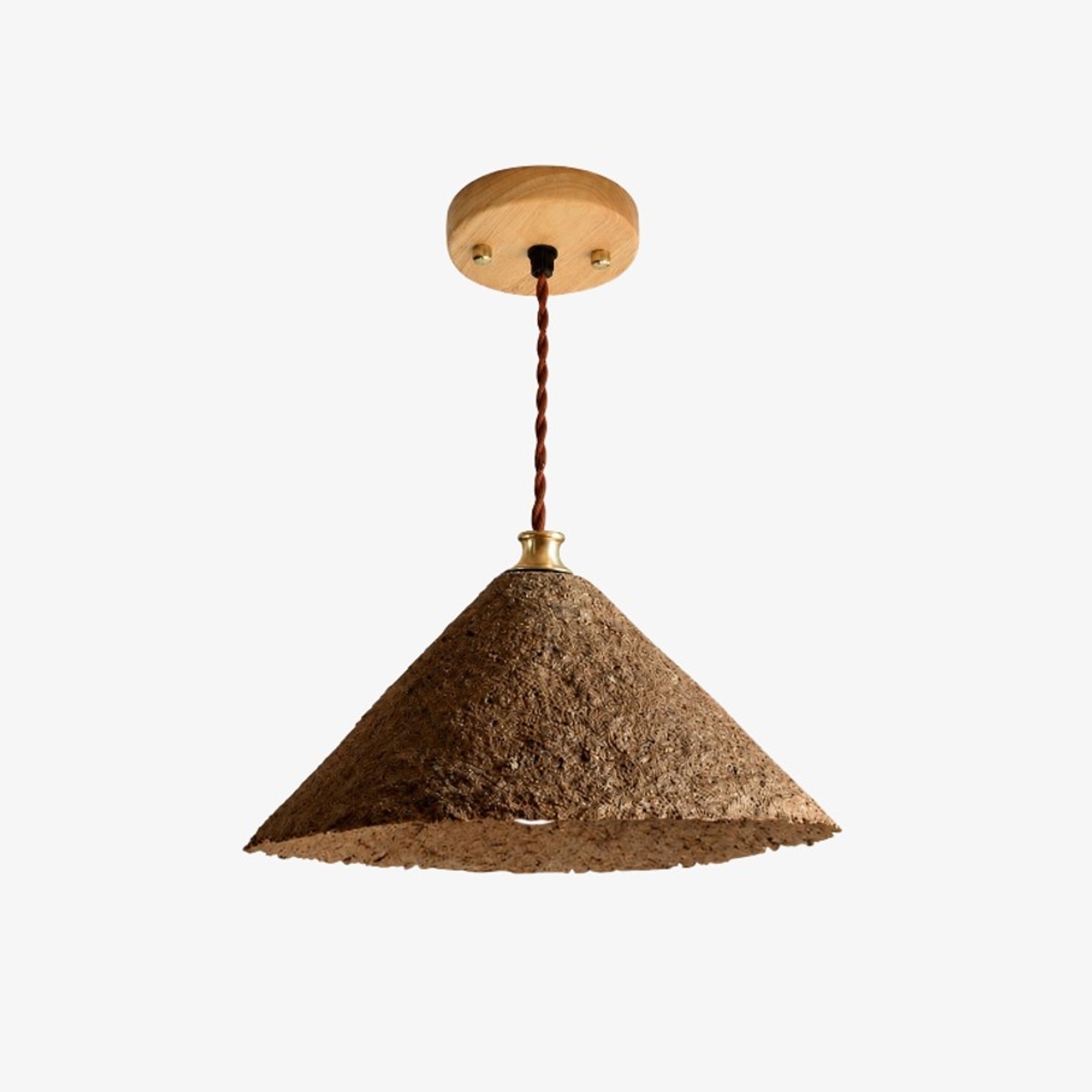 Lampadario a sospensione conico testurizzato color marrone caffè.