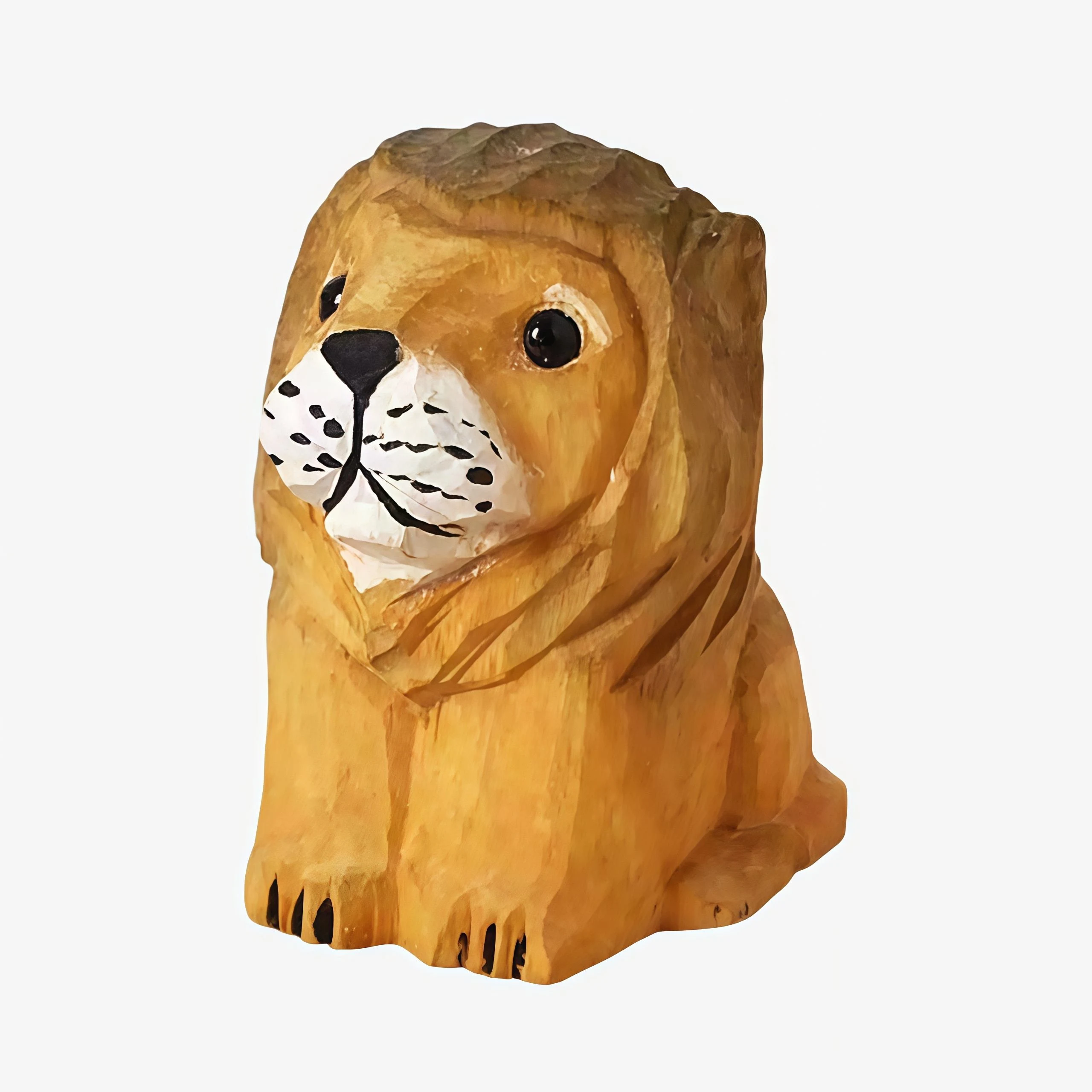 Figurina di leone in legno intagliata a mano, legno naturale