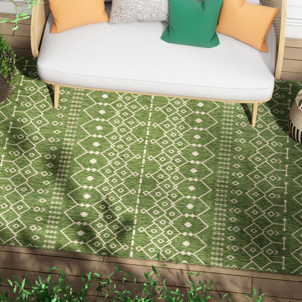 Nord Moroccan Tribal Indoor Outdoor Gr&uuml;ner Flachgewebe-Teppich