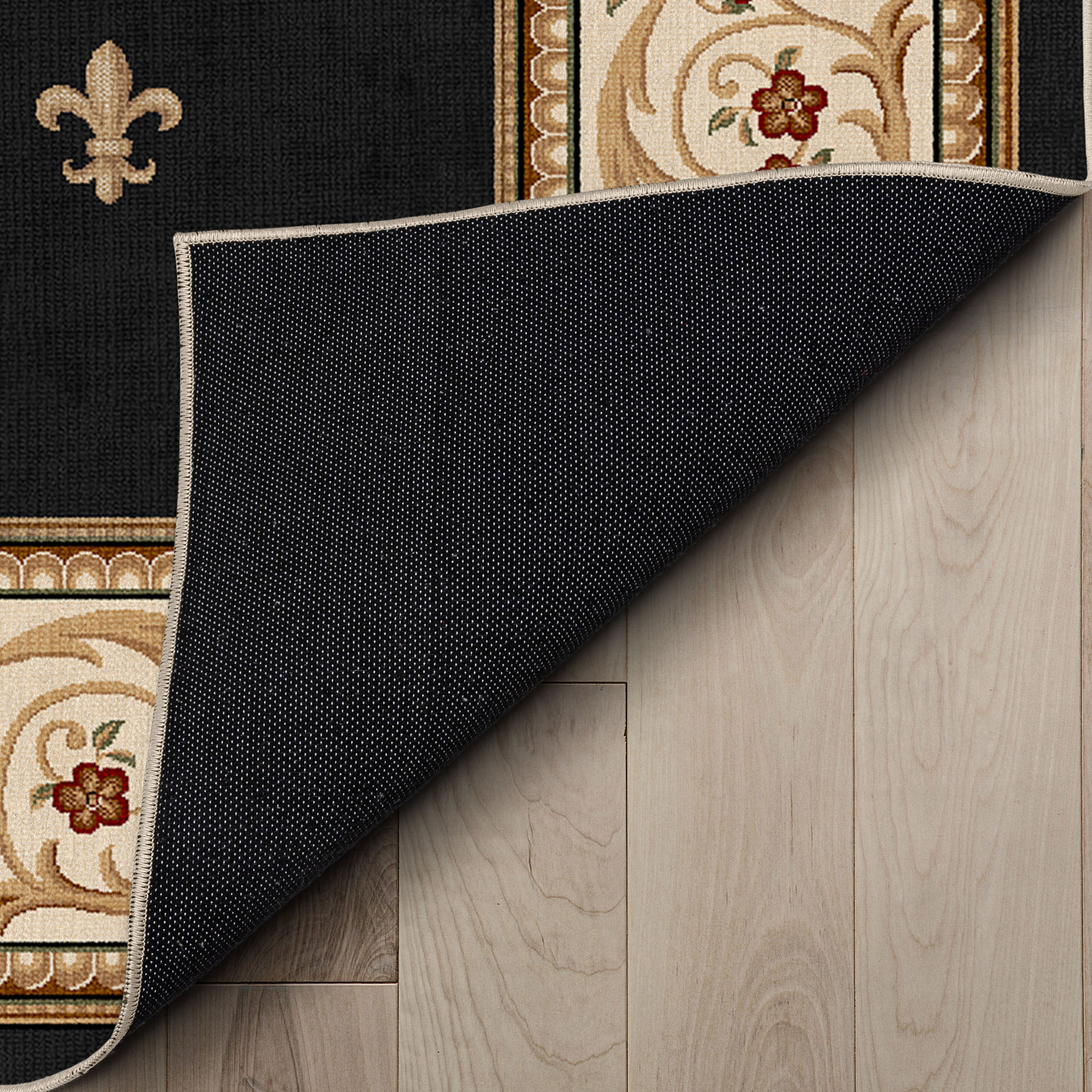 L&auml;ufer in individueller Gr&ouml;&szlig;e, Fleur De Lis, traditionell, Schwarz, w&auml;hlen Sie Ihre Breite x w&auml;hlen Sie Ihre L&auml;nge. Flurl&auml;ufer-Teppich