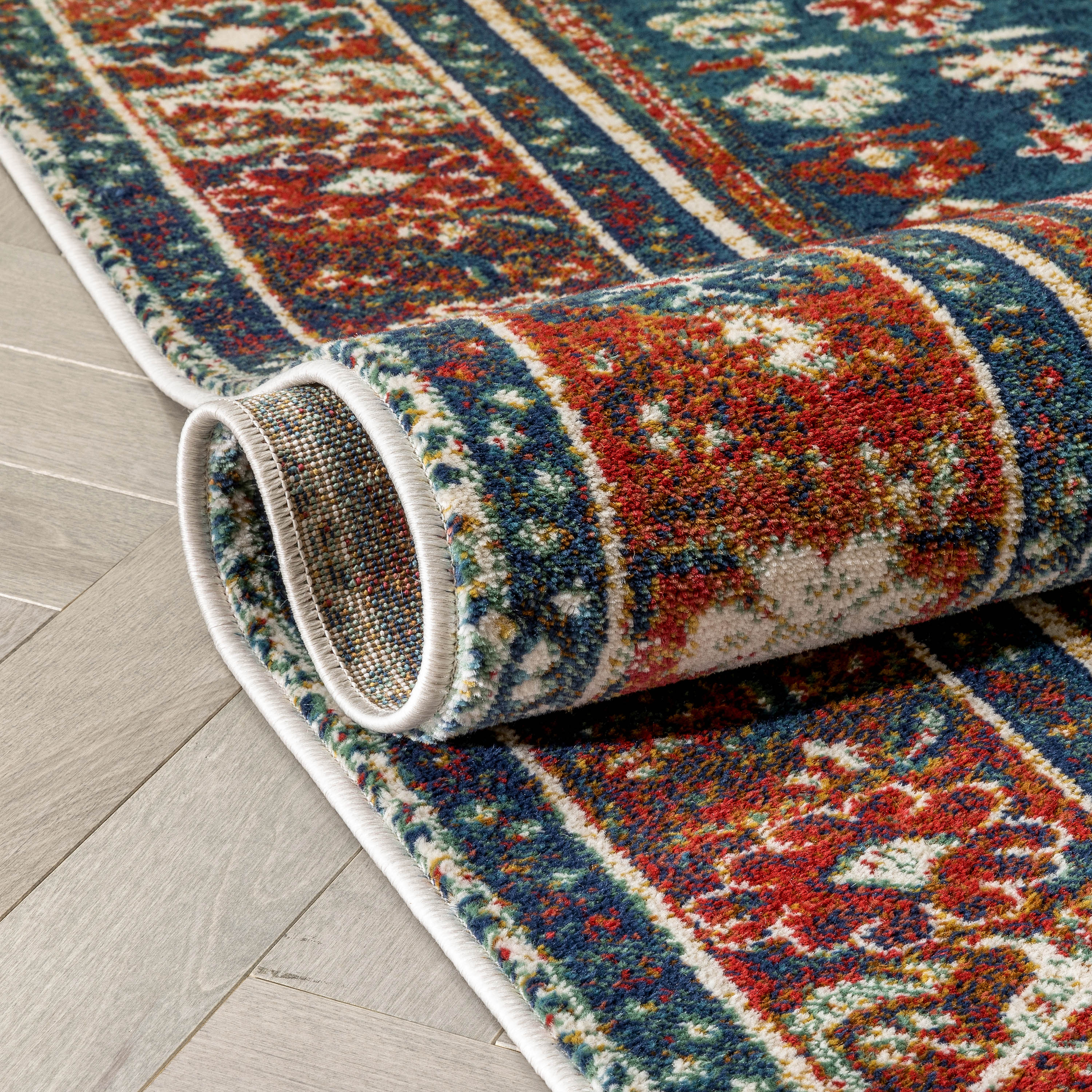 Ucon Teppich im Used-Look mit s&uuml;dwestlichem Medaillonmuster in Blau und Rot