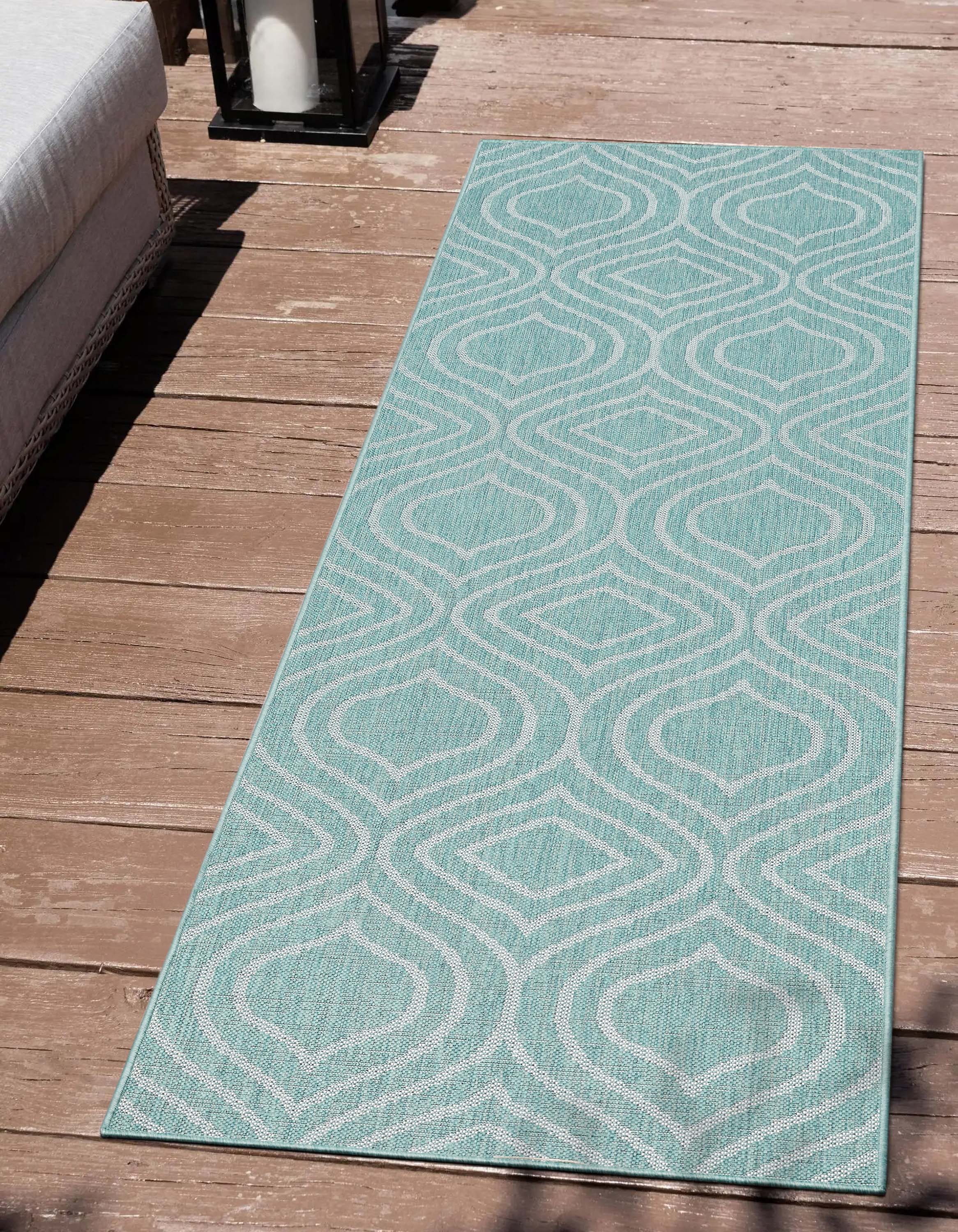 Ludo Lattice Trellis Blauer strukturierter Teppich f&uuml;r drinnen und drau&szlig;en