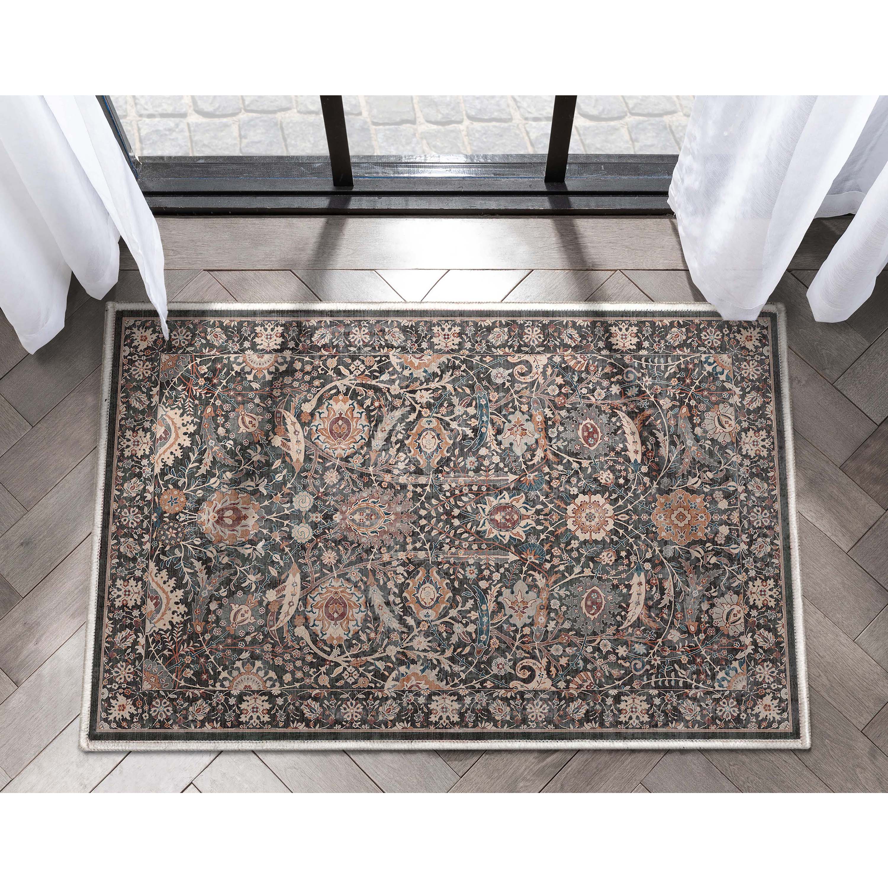 Liana Vintage Orientalischer Flachgewebe-Teppich in Anthrazit