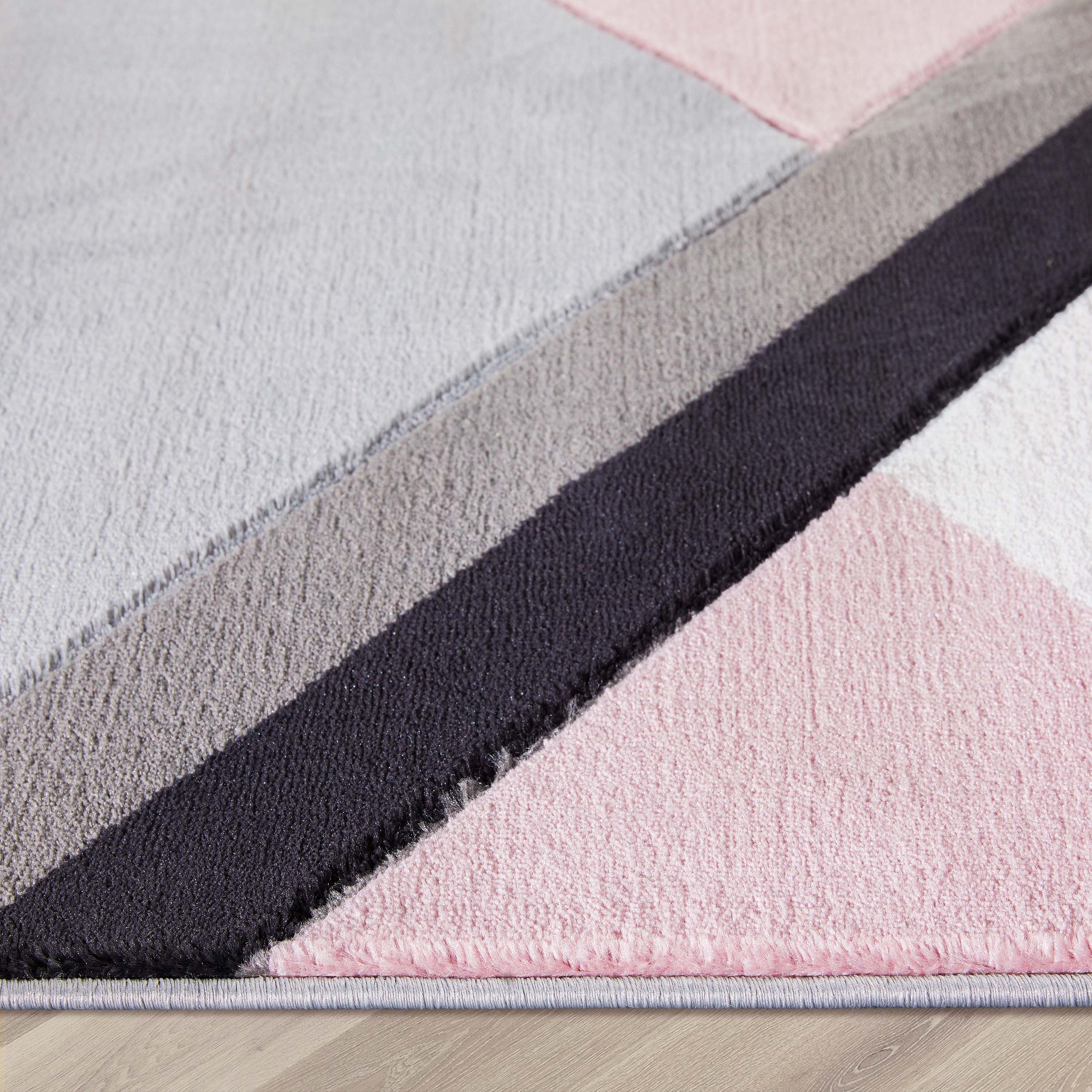 Nora Blush Pink Moderner Teppich mit geometrischen Streifen und 3D-Struktur