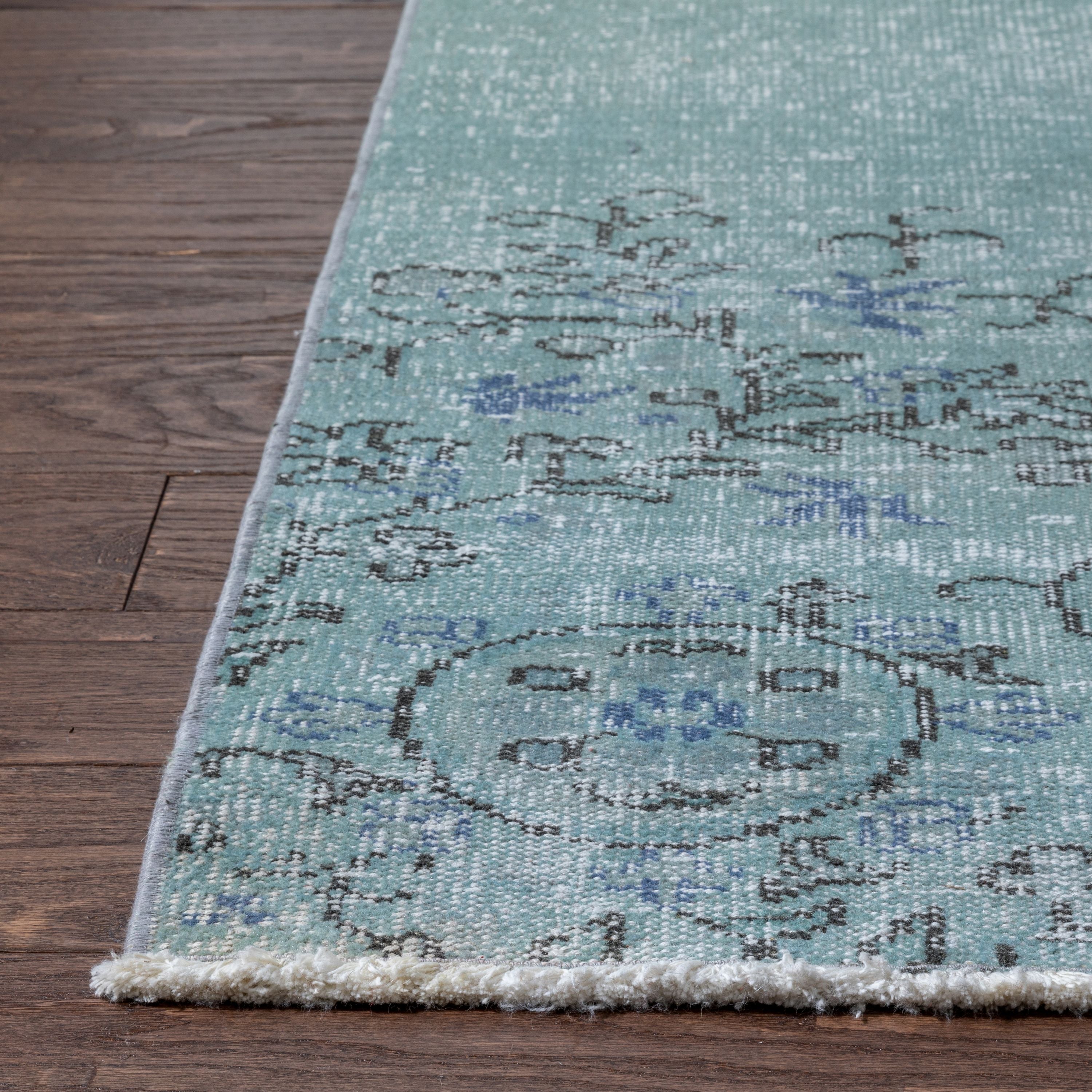 Ashton Hellblauer &uuml;berf&auml;rbter Medaillon-einzigartiger handgefertigter Wollteppich, 6'2" x 9'8"