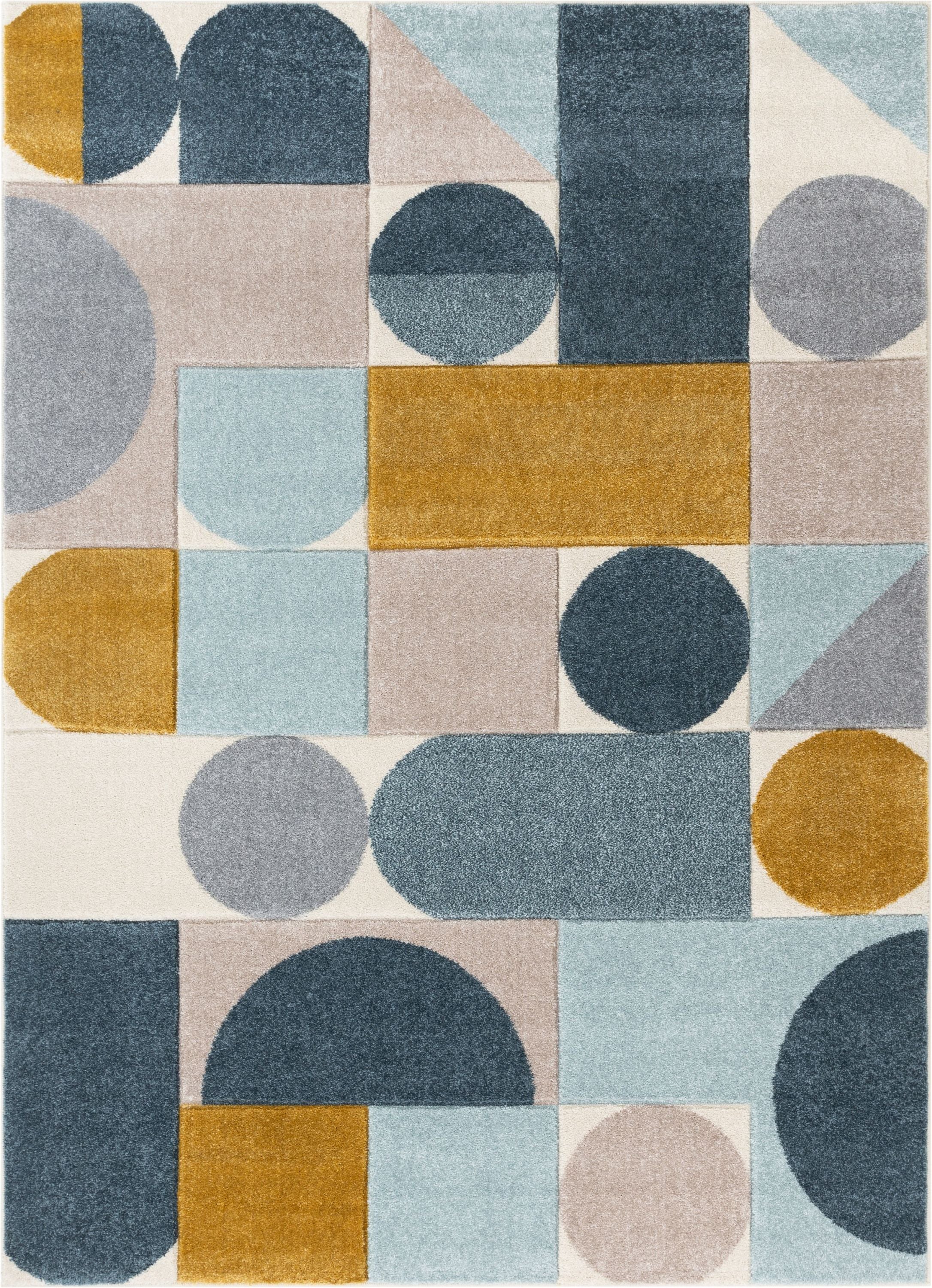 Dede Blauer Mid-Century Modern Teppich mit geometrischen Formen von Chill Rugs