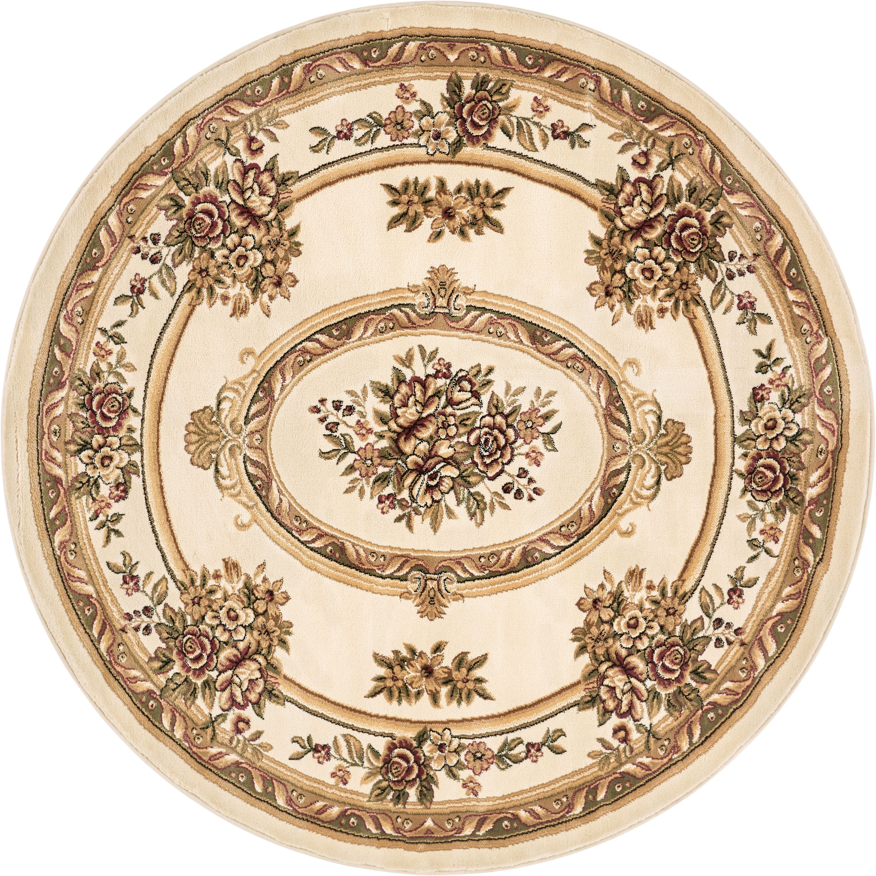 Traditioneller runder Teppich Le Petit Palais aus Elfenbein