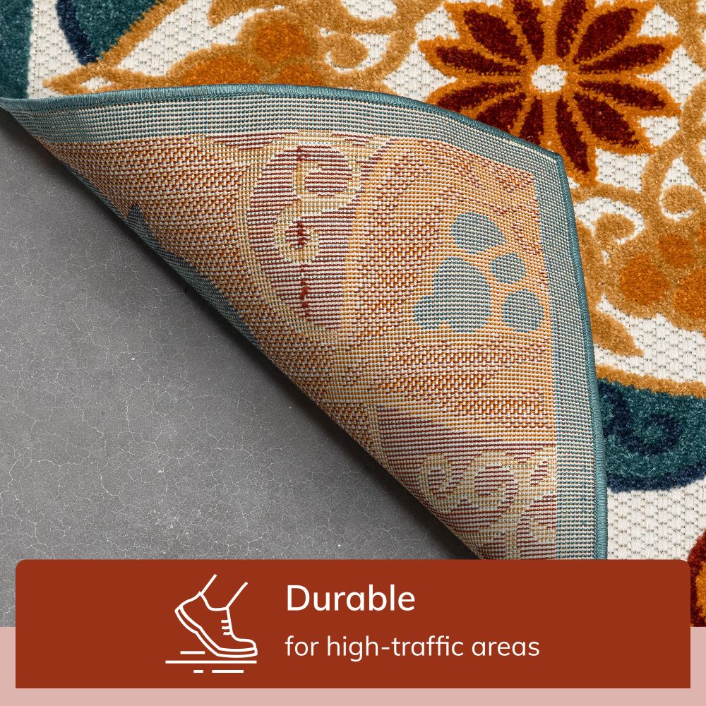 Cabo Floral Bold Multi-Color Hoch-Tief-Teppich f&uuml;r den Innen- und Au&szlig;enbereich