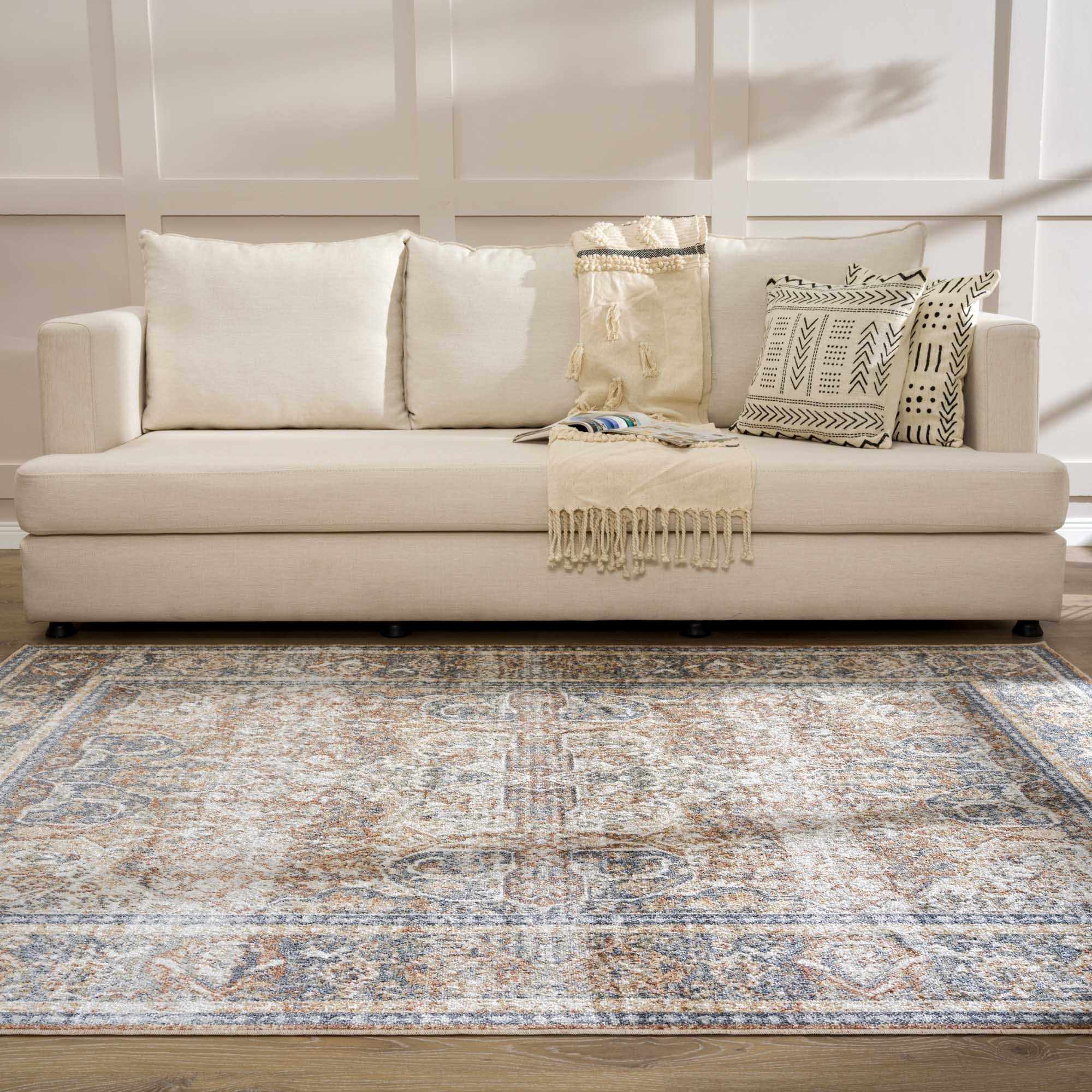 Waschbarer Teppich Arias in Beige und Blau
