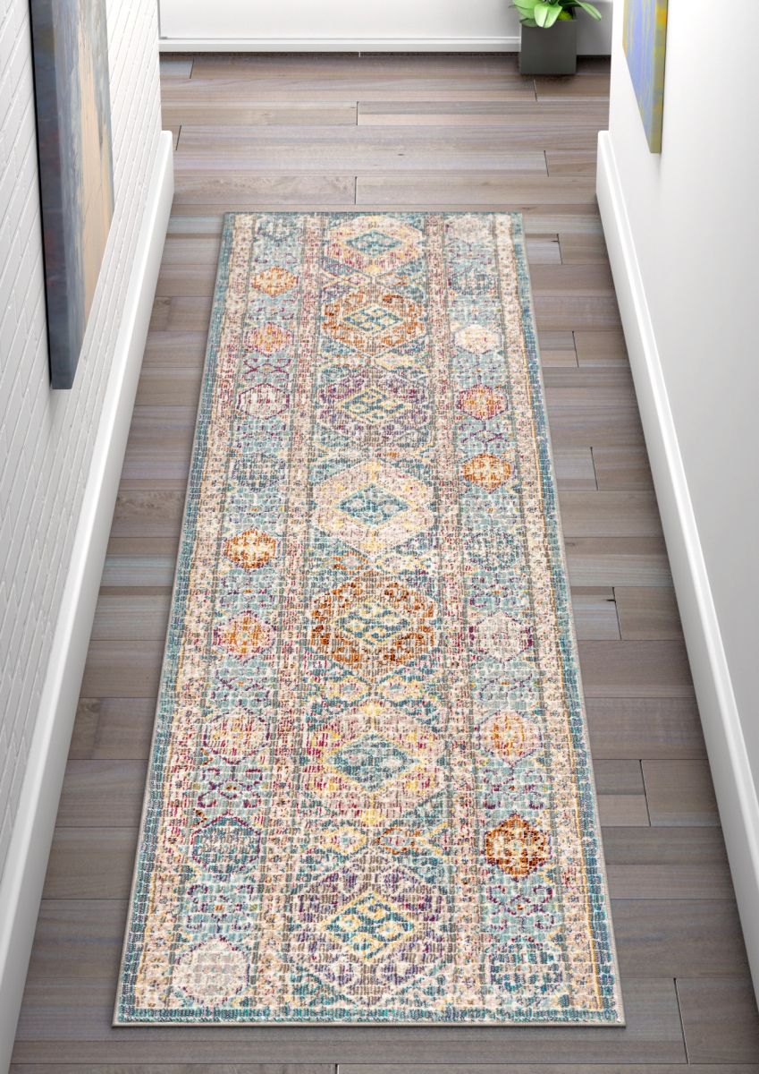 Eden Blue Vintage-Mosaik-Pastellteppich