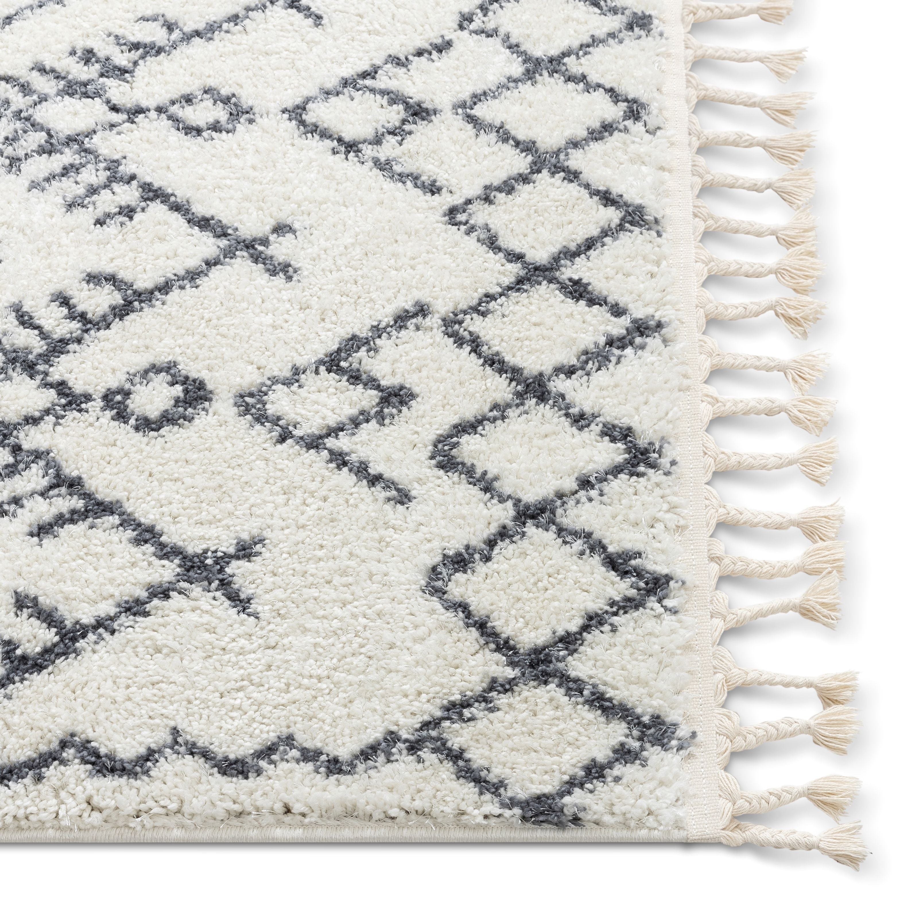 Chantico marokkanischer Shag-Teppich mit Gittermuster in Grau