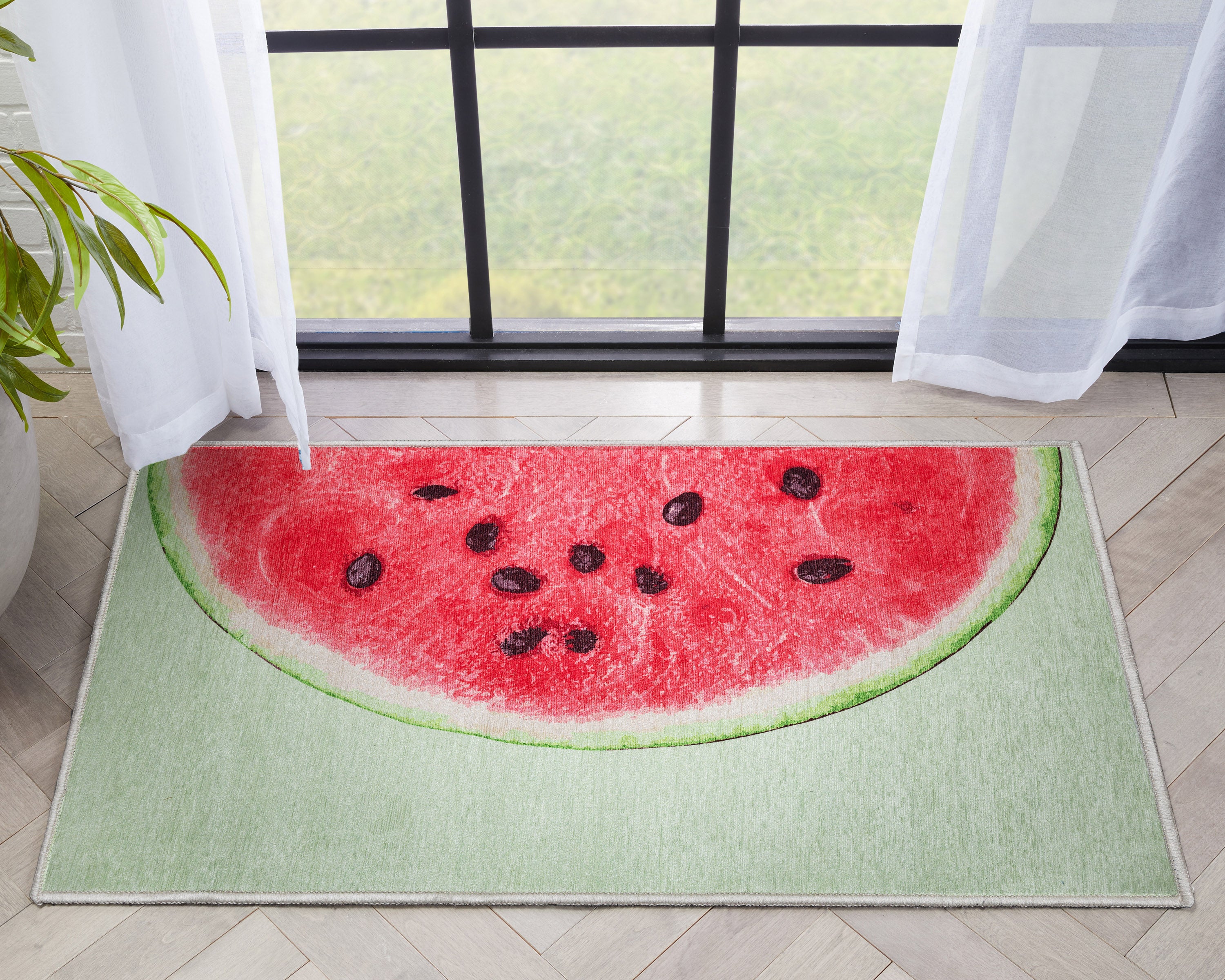 Flachgewebter Teppich &bdquo;Halbe Wassermelone Neuheit&ldquo; in Rot-Limette