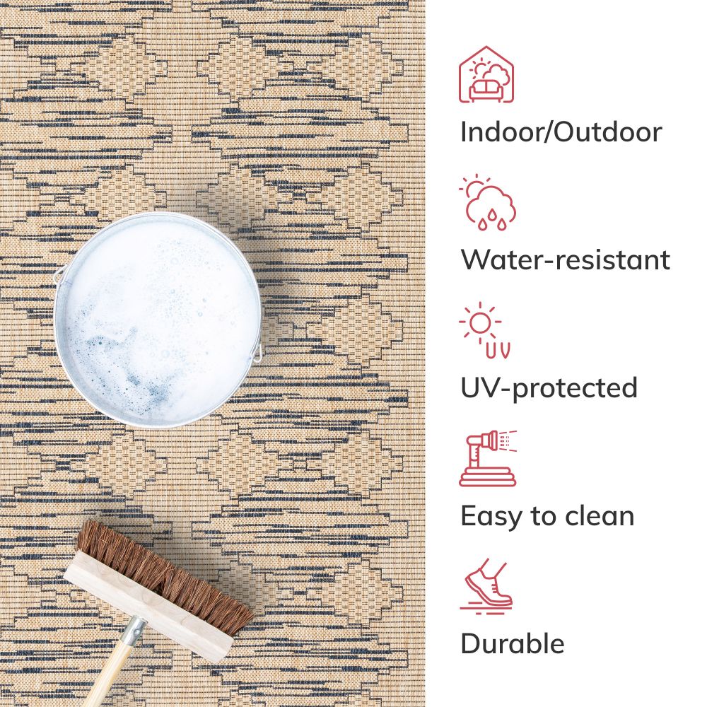 Vidar Trellis Diamond Pattern Indoor Outdoor Blau Beige Flachgewebe-Teppich