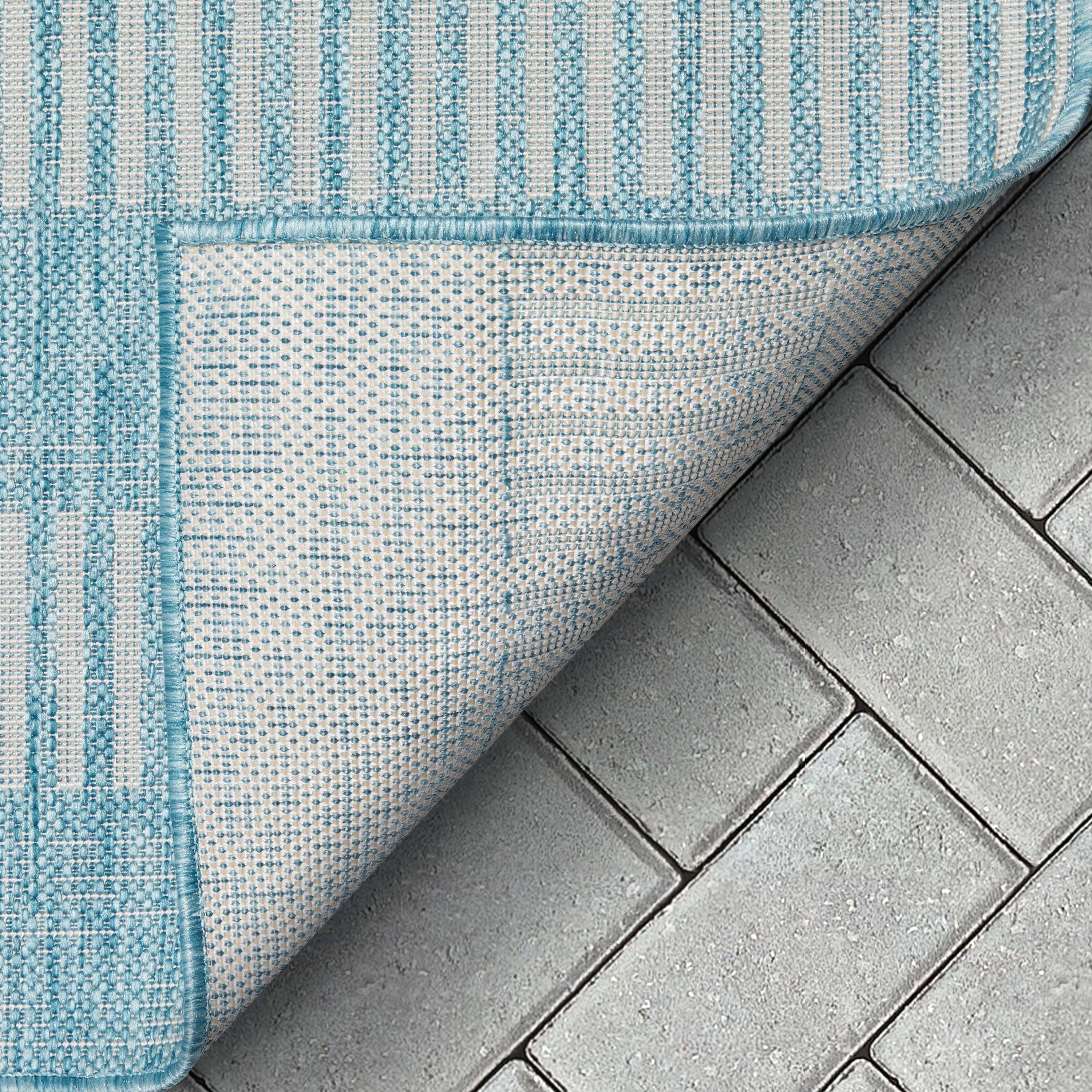 Stria Modern Stripes Flachgewebe-Teppich f&uuml;r den Innen- und Au&szlig;enbereich in Blau