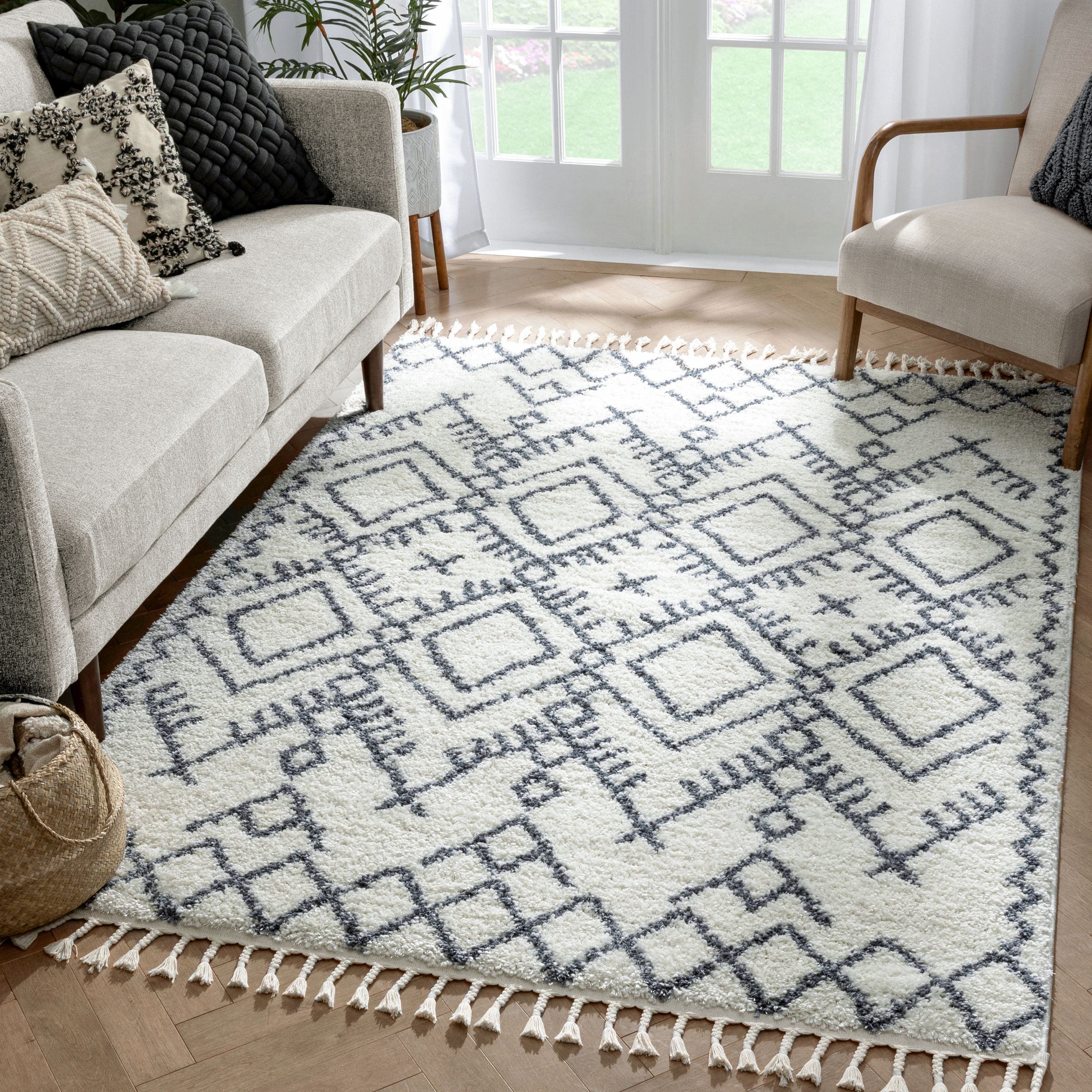 Chantico marokkanischer Shag-Teppich mit Gittermuster in Grau