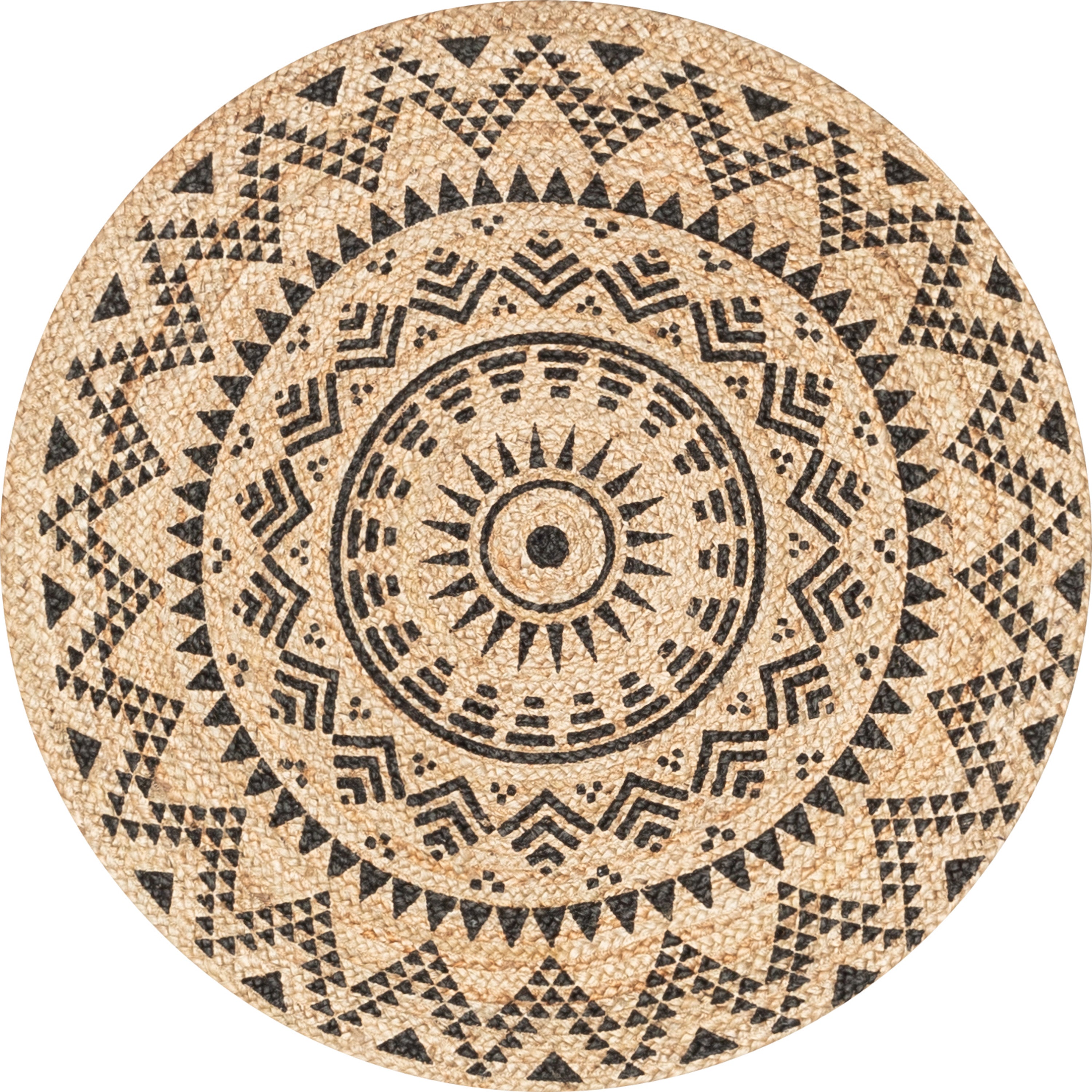Kiera Bohemian Tribal handgeflochtener Jute-Teppich in Naturschwarz