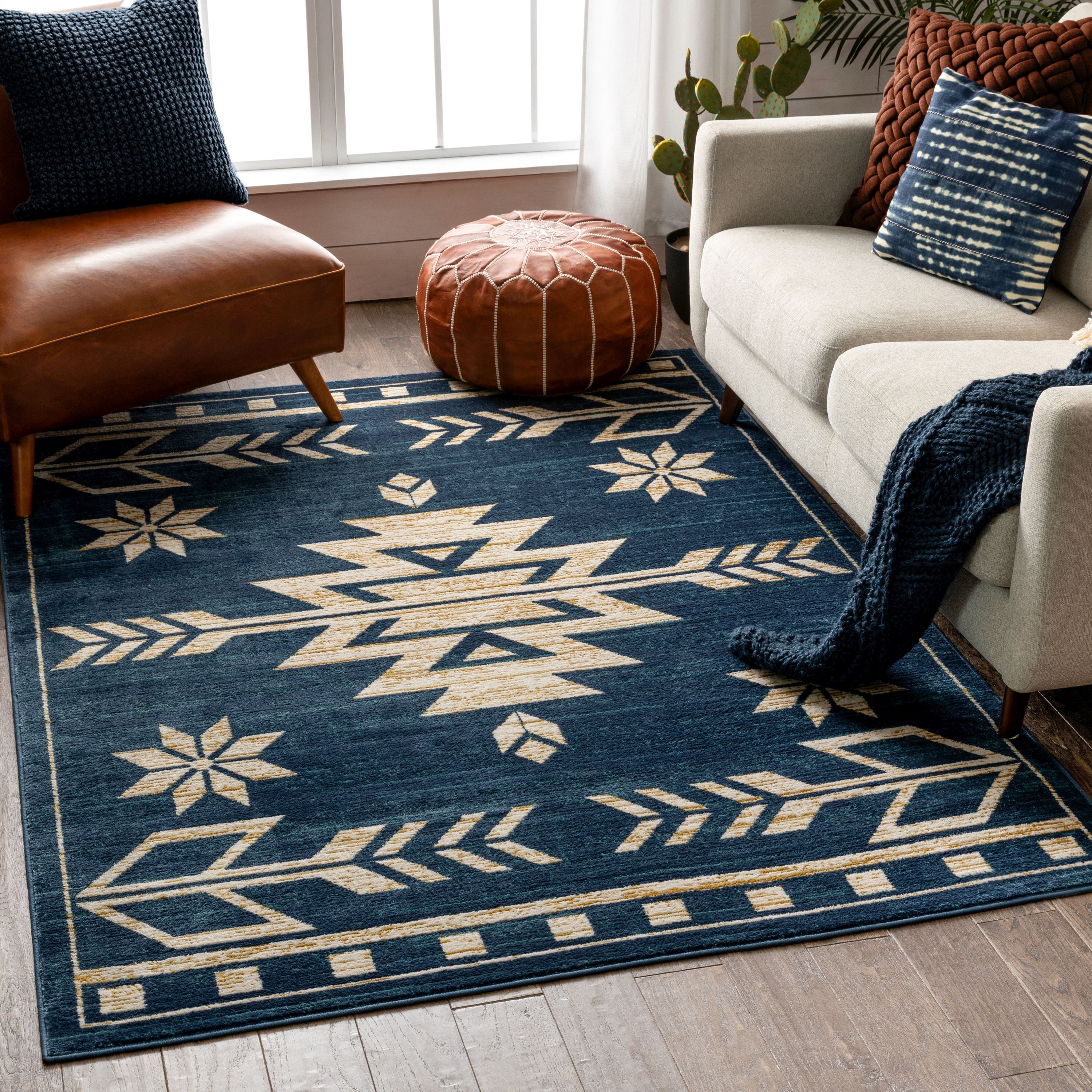 Canton Southwestern Tribal Bohemian Blauer Teppich
