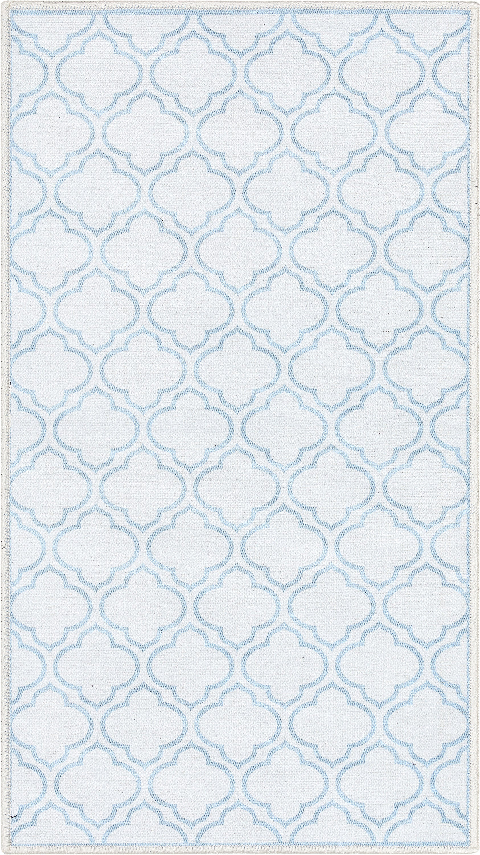 Lattice Marokkanischer Spalier-Teppich aus Elfenbein und Hellblau mit Flachgewebe
