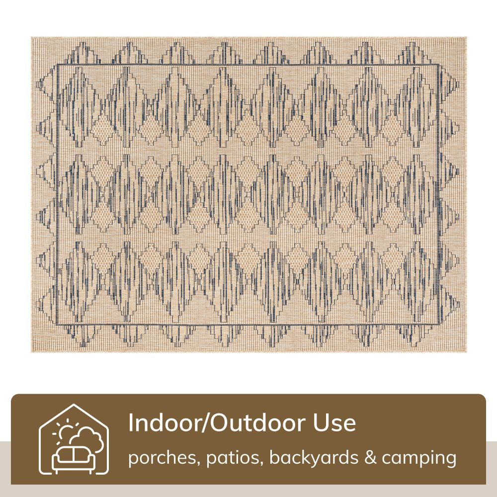 Vidar Trellis Diamond Pattern Indoor Outdoor Blau Beige Flachgewebe-Teppich