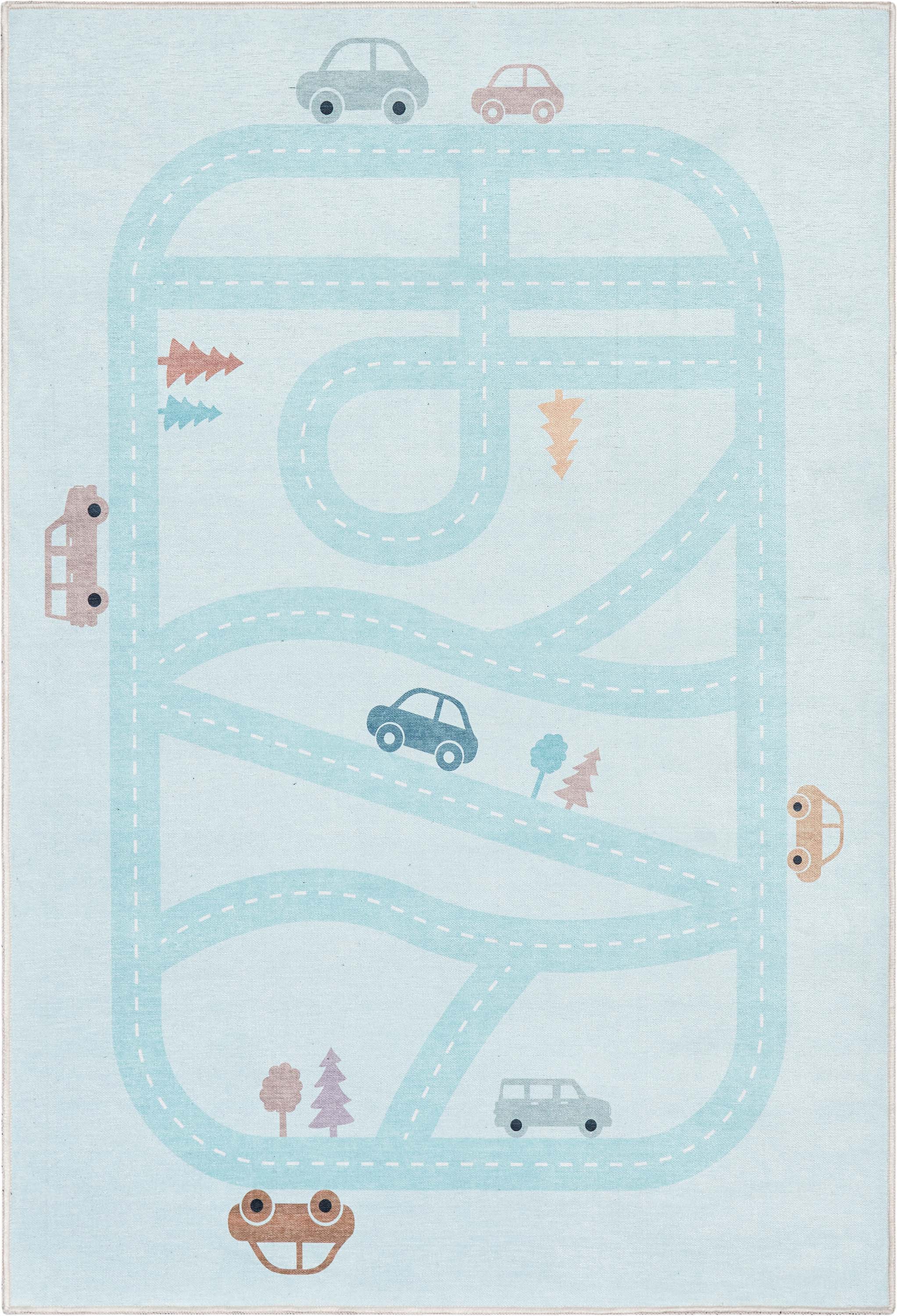 Moderner Flachgewebe-Teppich Playful Roads in Blau
