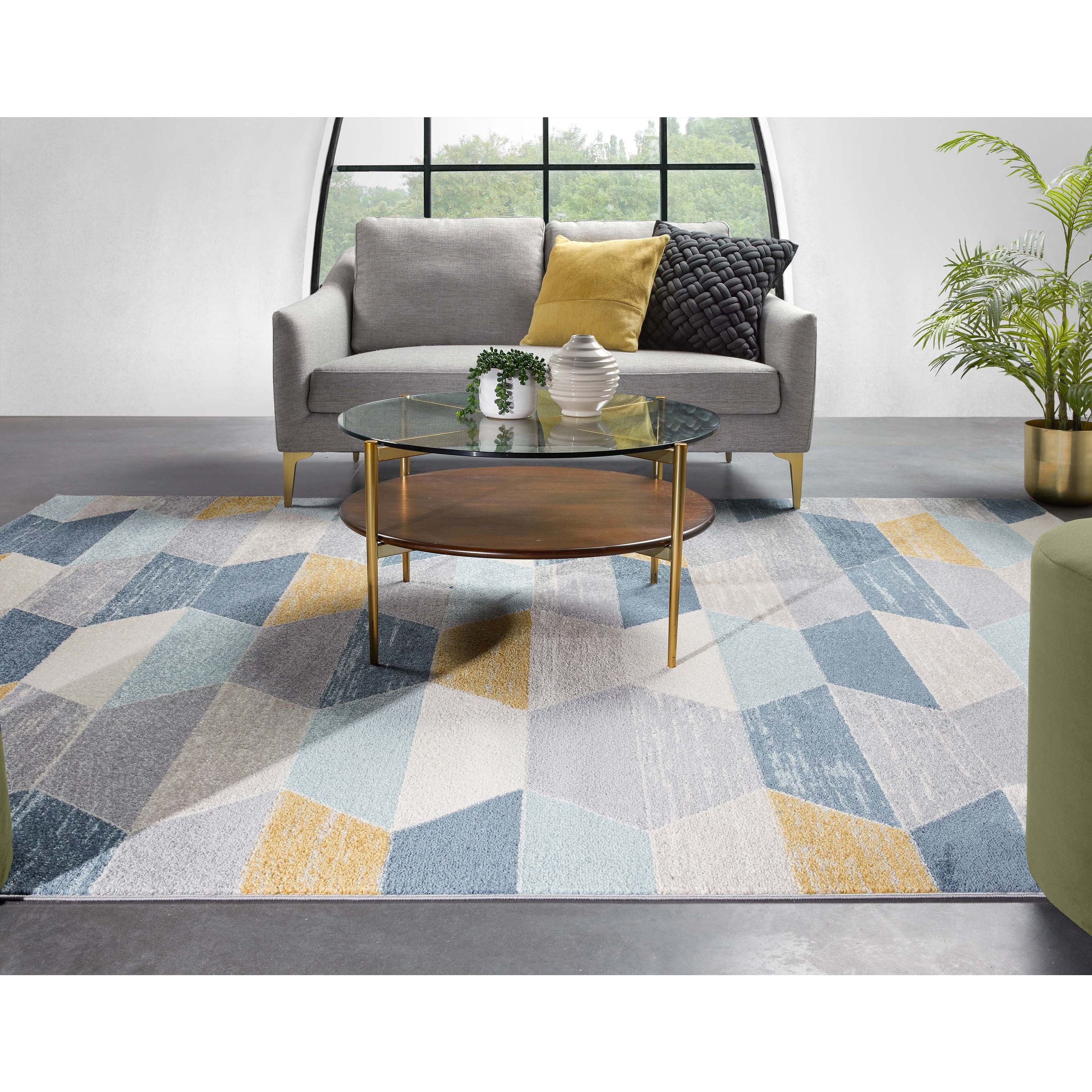 Moderner geometrischer Maddox-Teppich in Blau