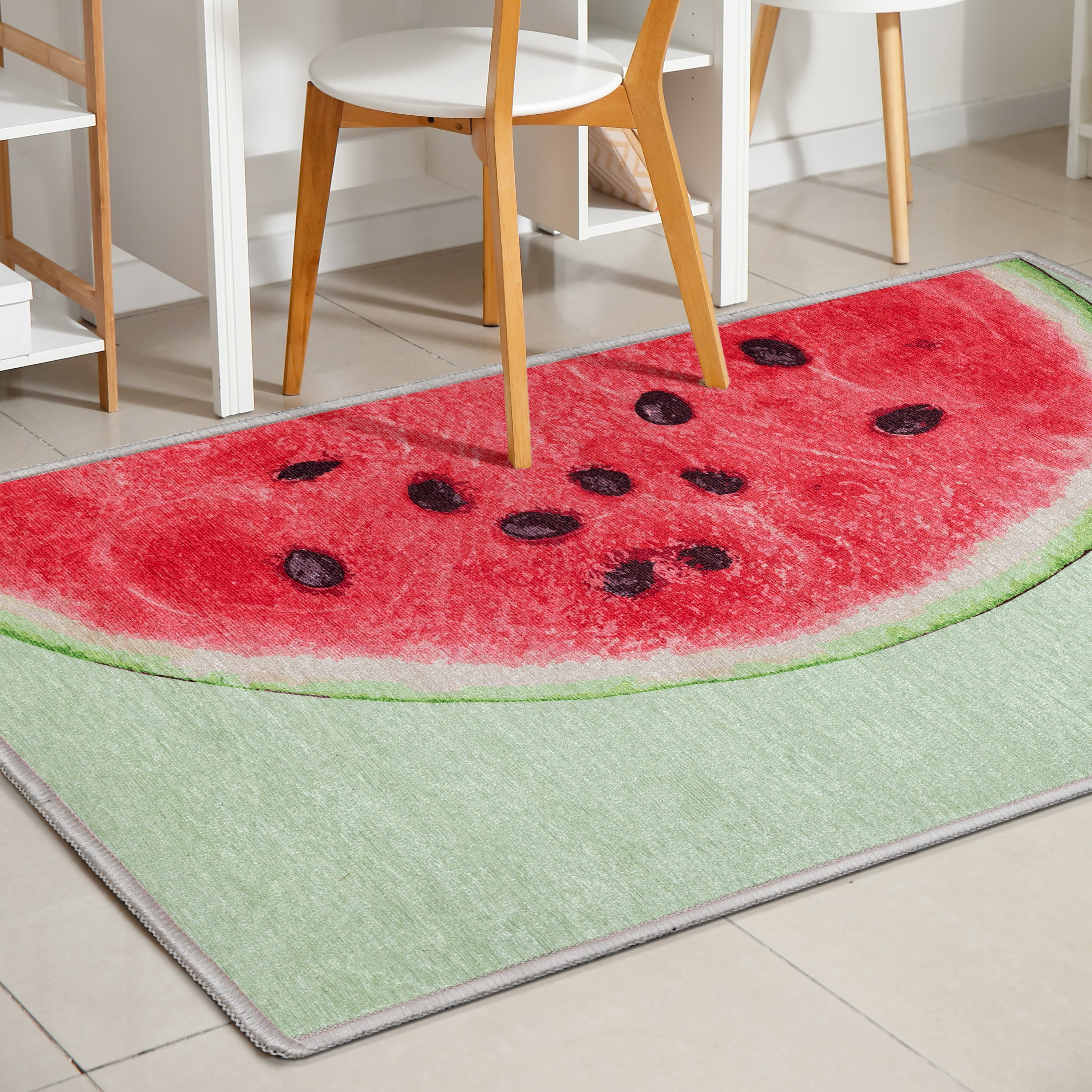 Flachgewebter Teppich &bdquo;Halbe Wassermelone Neuheit&ldquo; in Rot-Limette