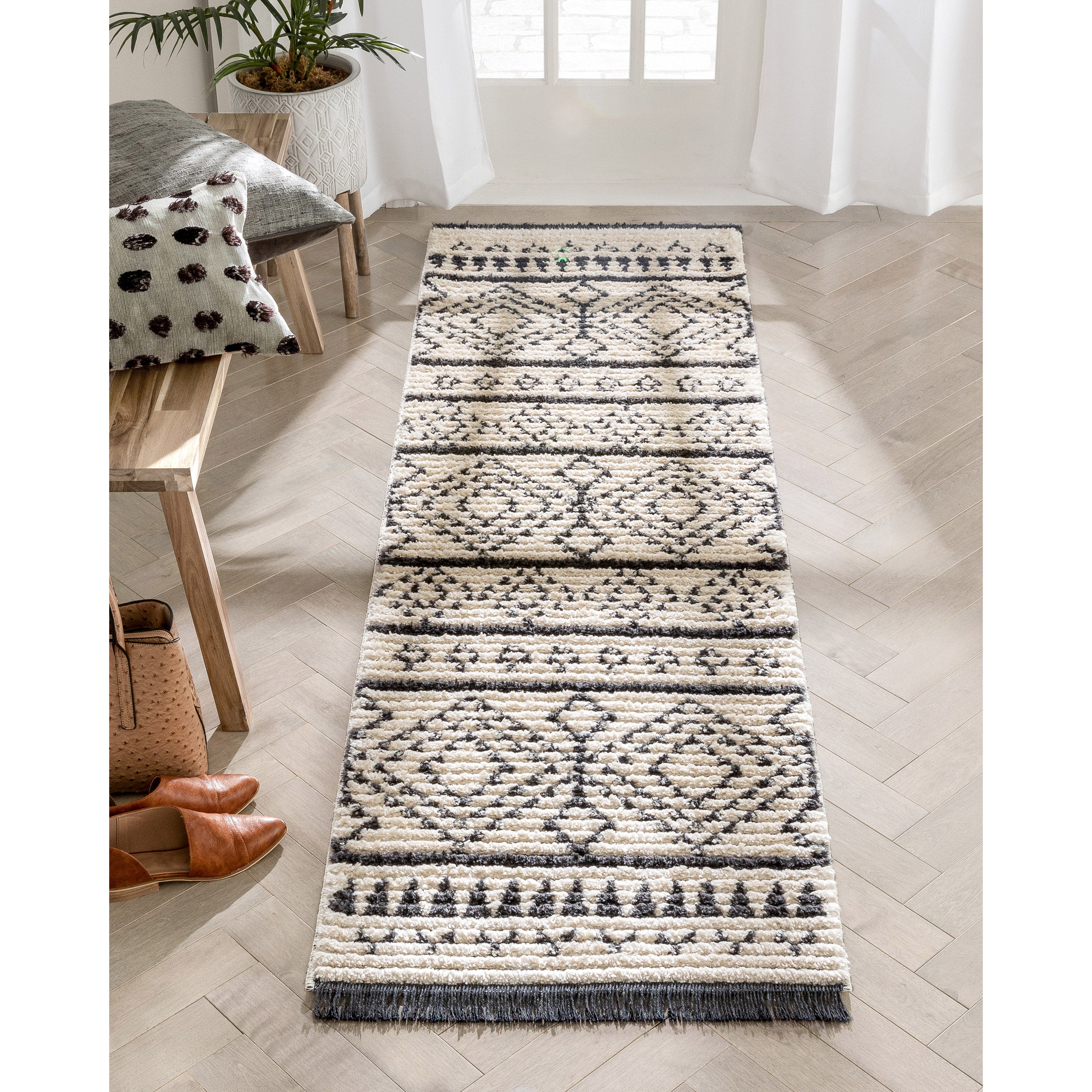Odina Tribal Diamond Lattice Pattern Grauer High-Low-strukturierter Florteppich