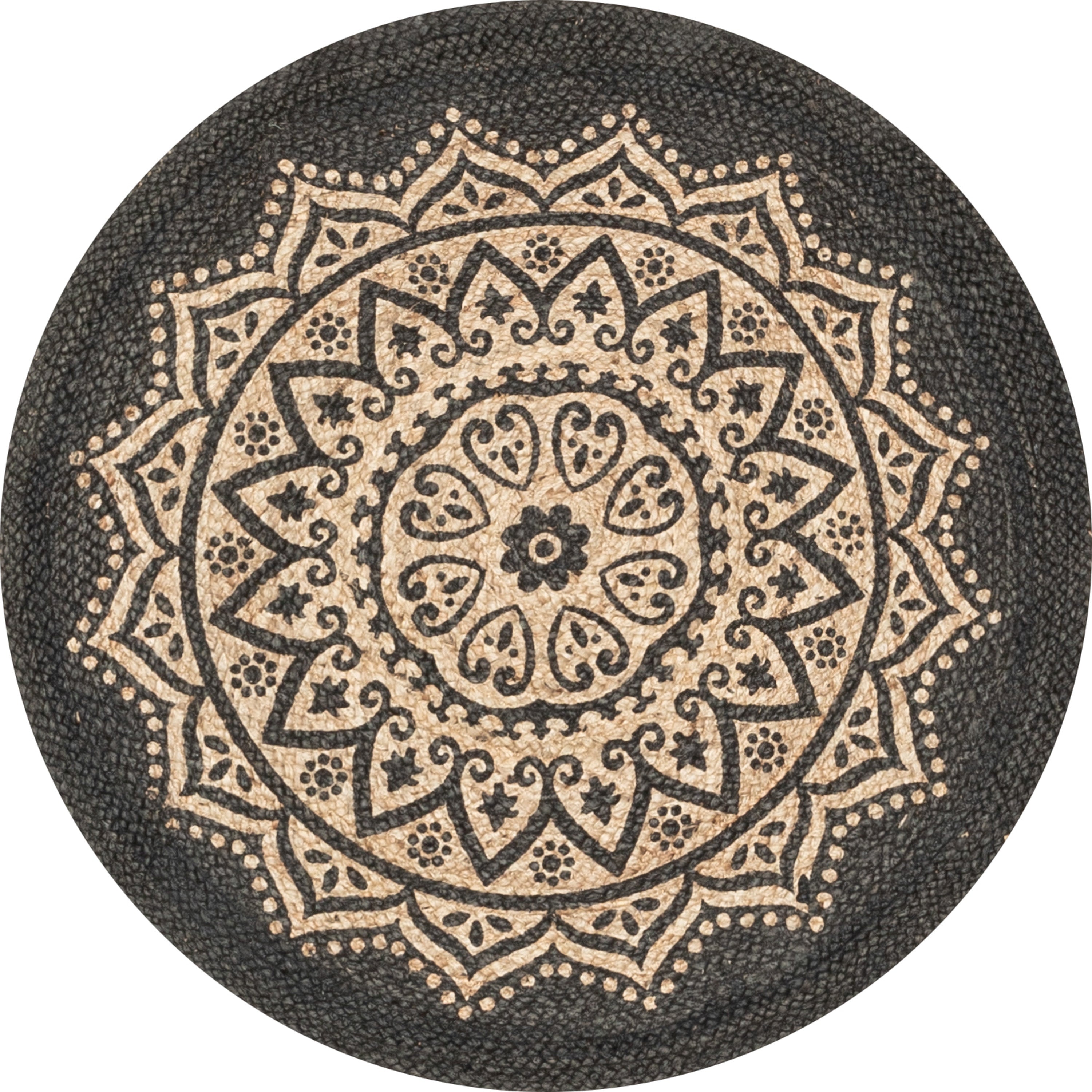 Kiera Bohemian Tribal handgeflochtener schwarzer Jute-Naturteppich